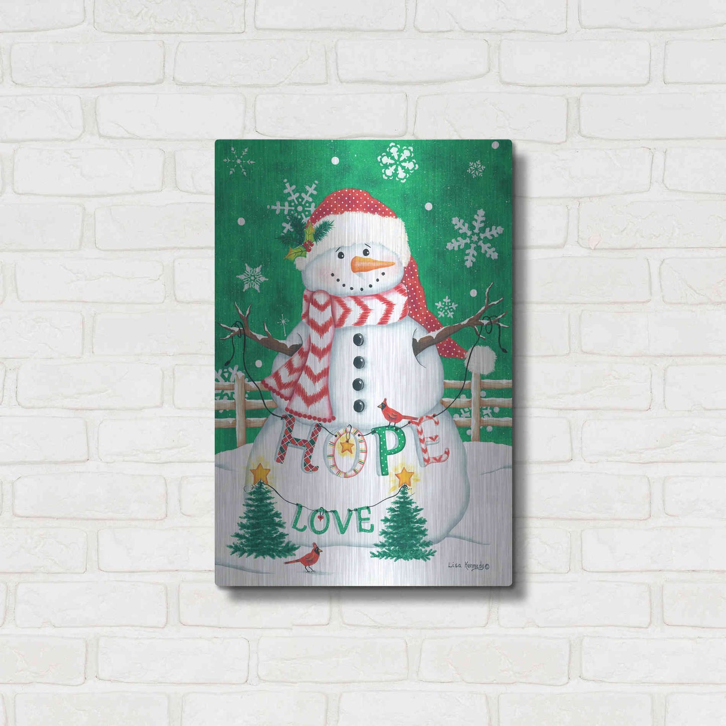 Luxe Metal Art 'Merry Snowman' by Lisa Kennedy, Metal Wall Art,16x24