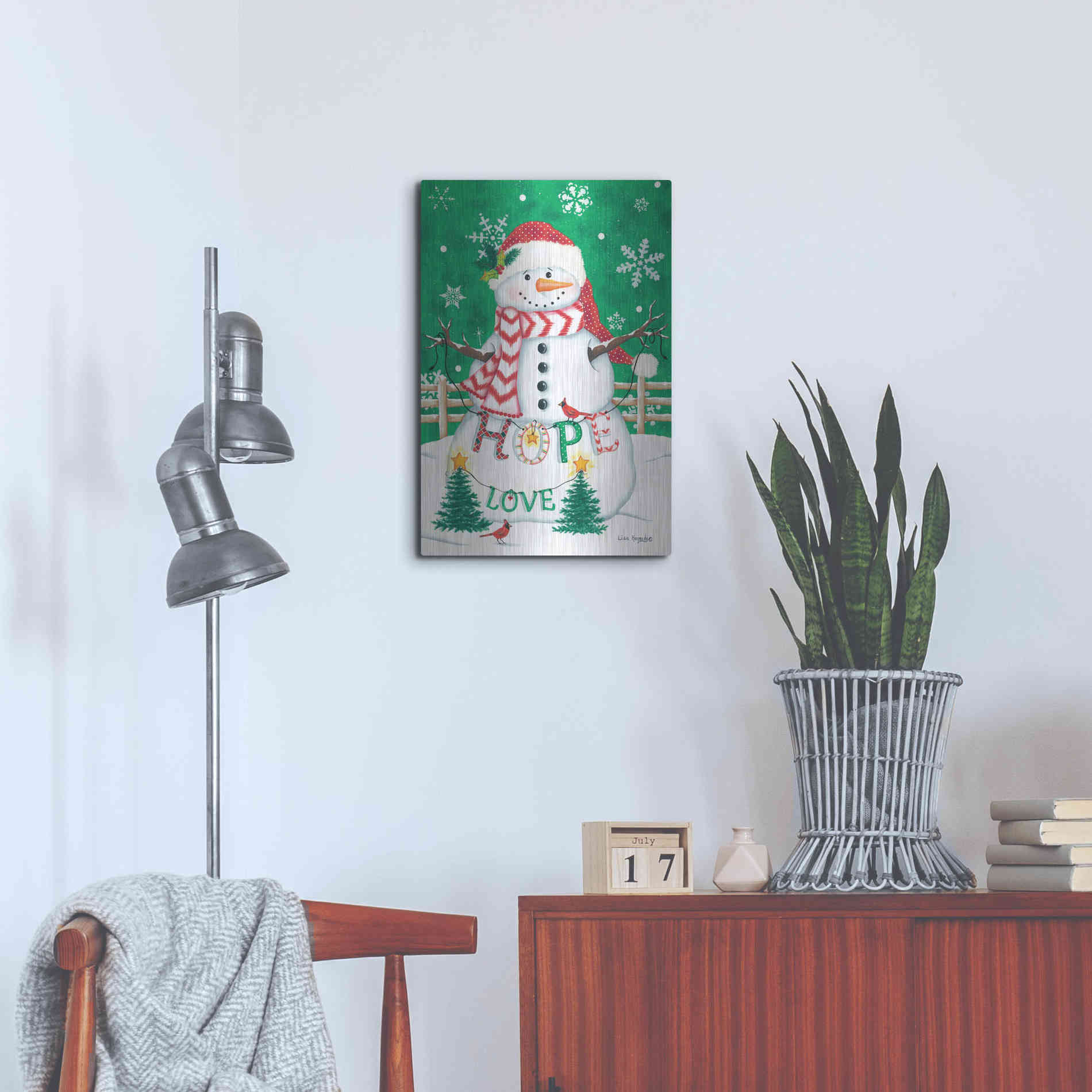 Luxe Metal Art 'Merry Snowman' by Lisa Kennedy, Metal Wall Art,16x24