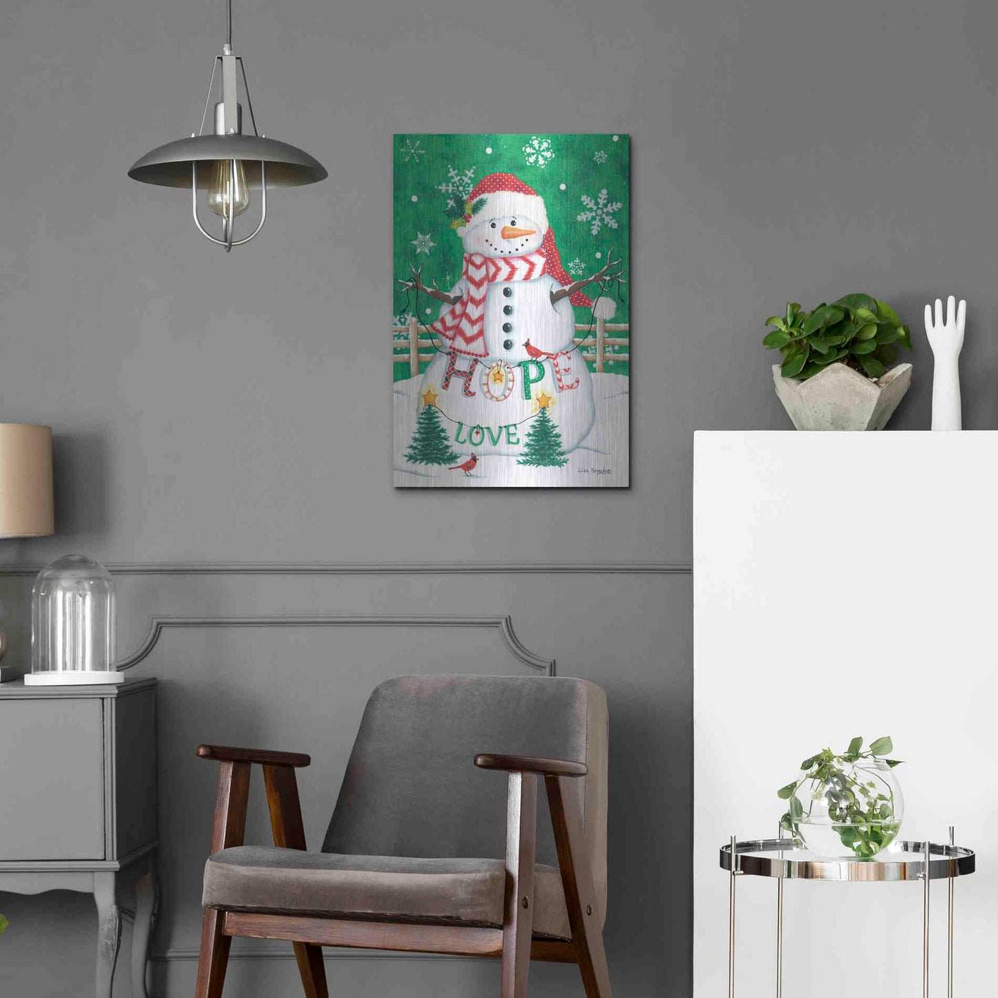 Luxe Metal Art 'Merry Snowman' by Lisa Kennedy, Metal Wall Art,16x24