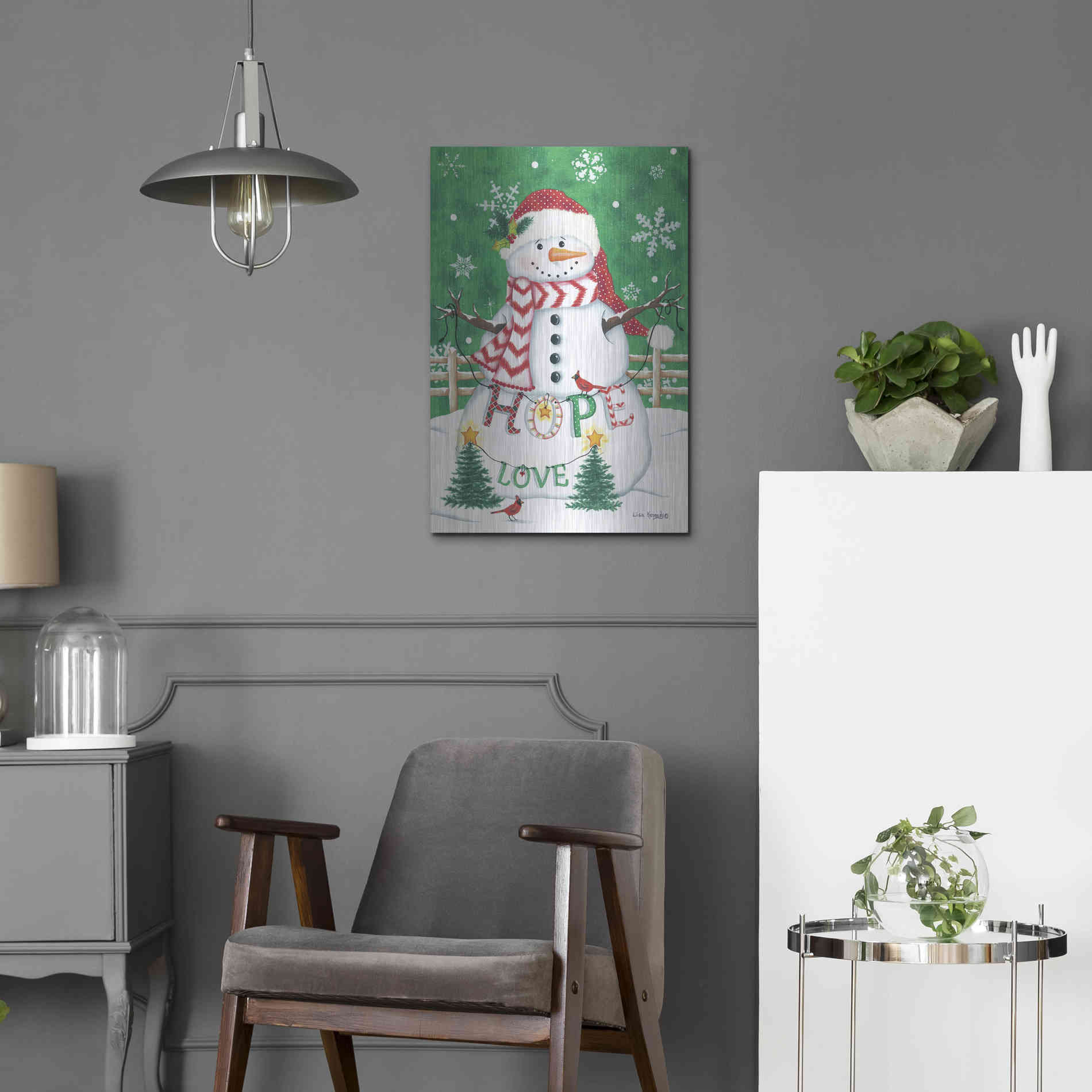 Luxe Metal Art 'Merry Snowman' by Lisa Kennedy, Metal Wall Art,16x24