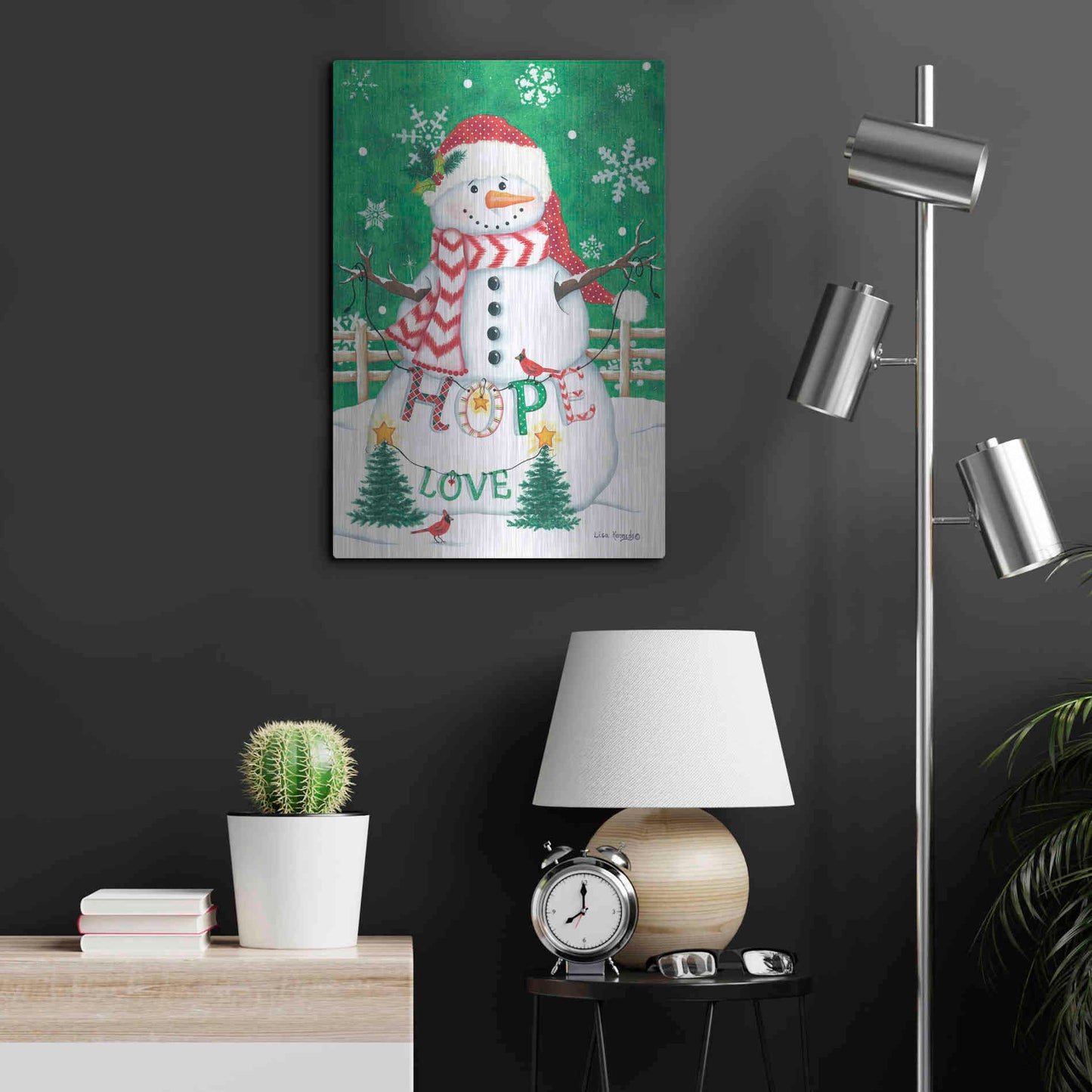 Luxe Metal Art 'Merry Snowman' by Lisa Kennedy, Metal Wall Art,16x24