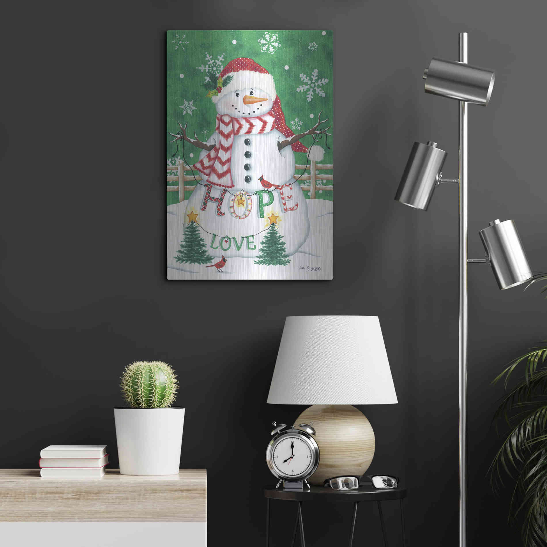 Luxe Metal Art 'Merry Snowman' by Lisa Kennedy, Metal Wall Art,16x24