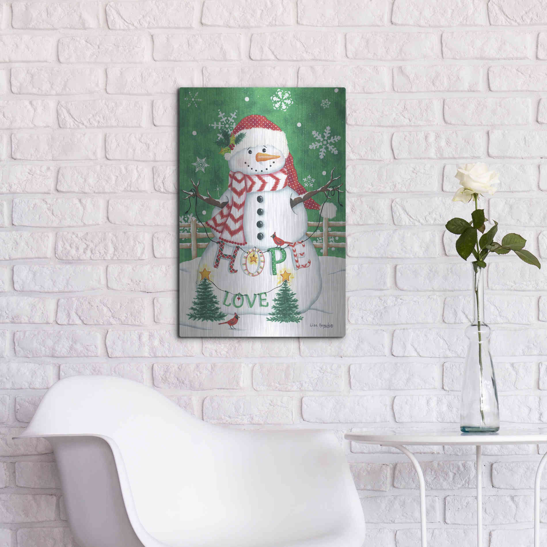 Luxe Metal Art 'Merry Snowman' by Lisa Kennedy, Metal Wall Art,16x24