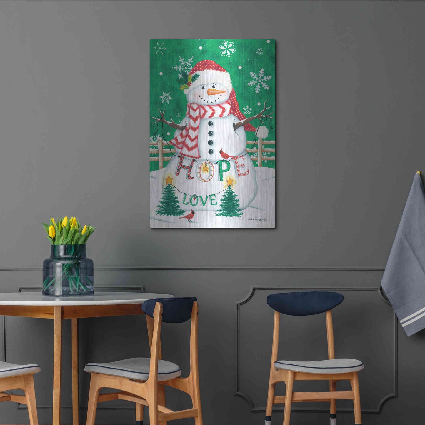 Luxe Metal Art 'Merry Snowman' by Lisa Kennedy, Metal Wall Art,24x36