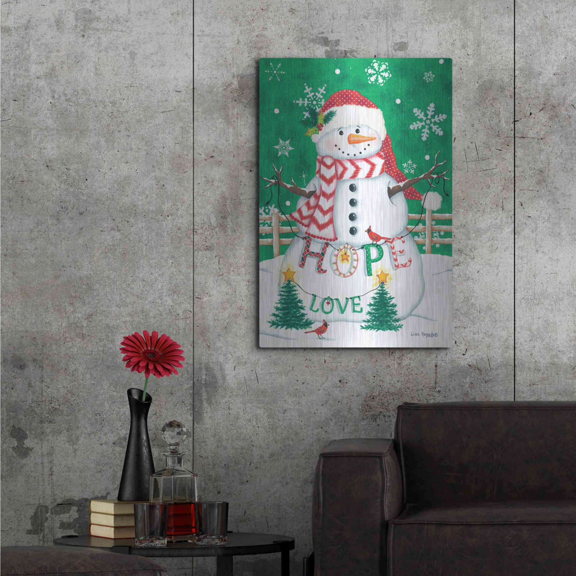 Luxe Metal Art 'Merry Snowman' by Lisa Kennedy, Metal Wall Art,24x36