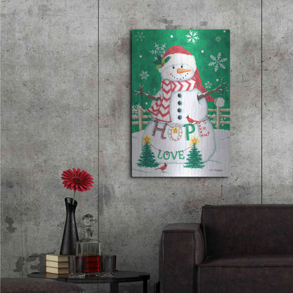 Luxe Metal Art 'Merry Snowman' by Lisa Kennedy, Metal Wall Art,24x36