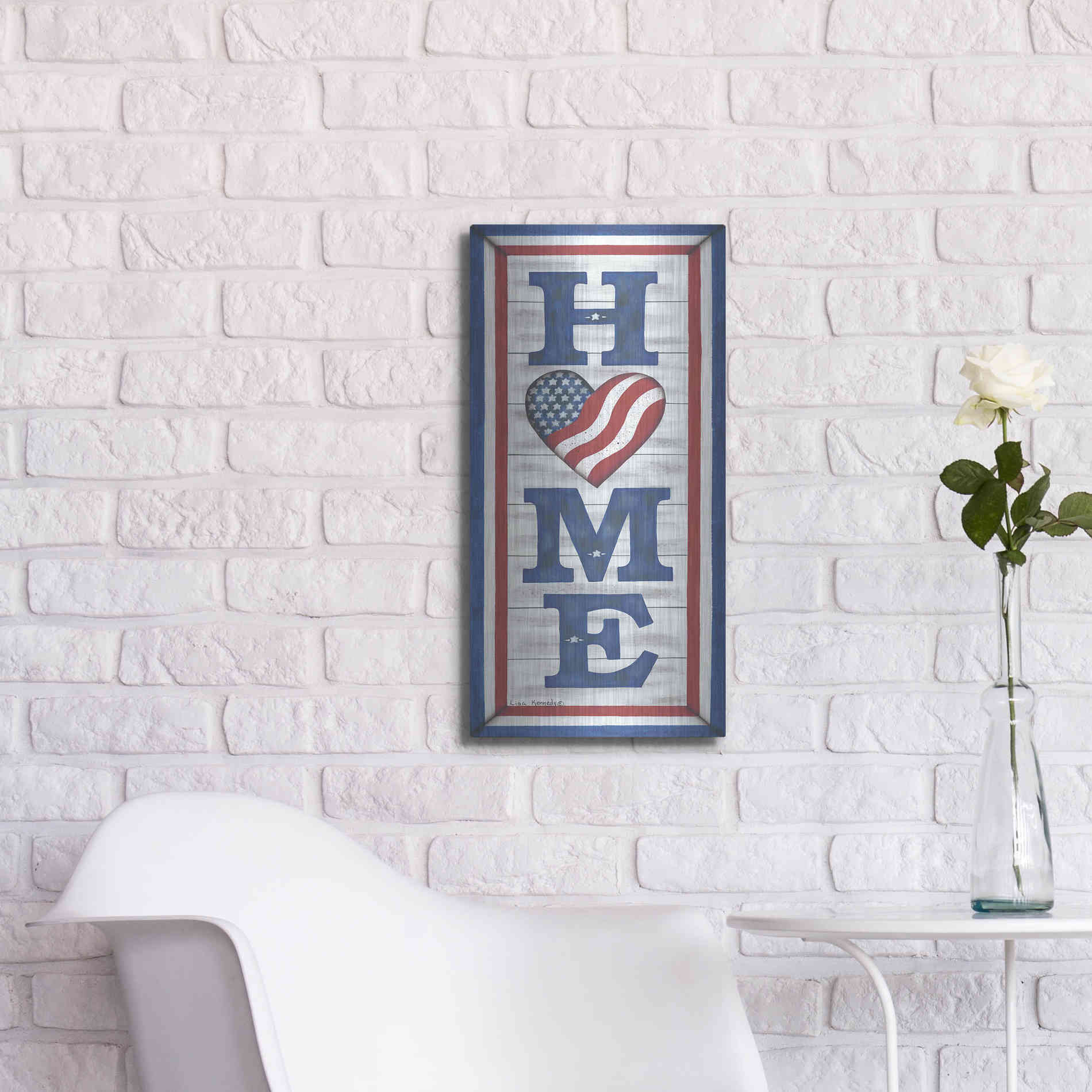 Luxe Metal Art 'Patriotic Home' by Lisa Kennedy, Metal Wall Art,12x24