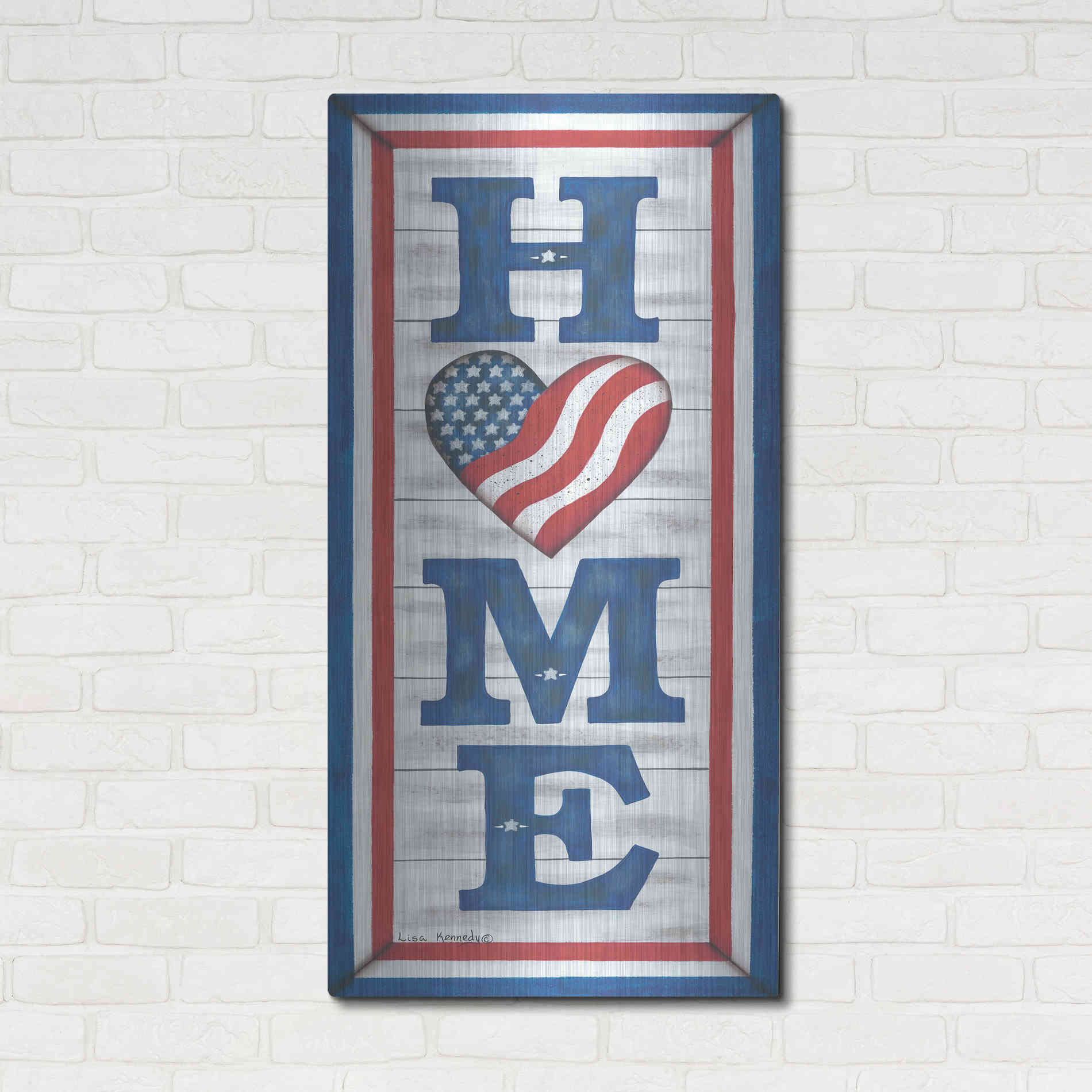 Luxe Metal Art 'Patriotic Home' by Lisa Kennedy, Metal Wall Art,24x48