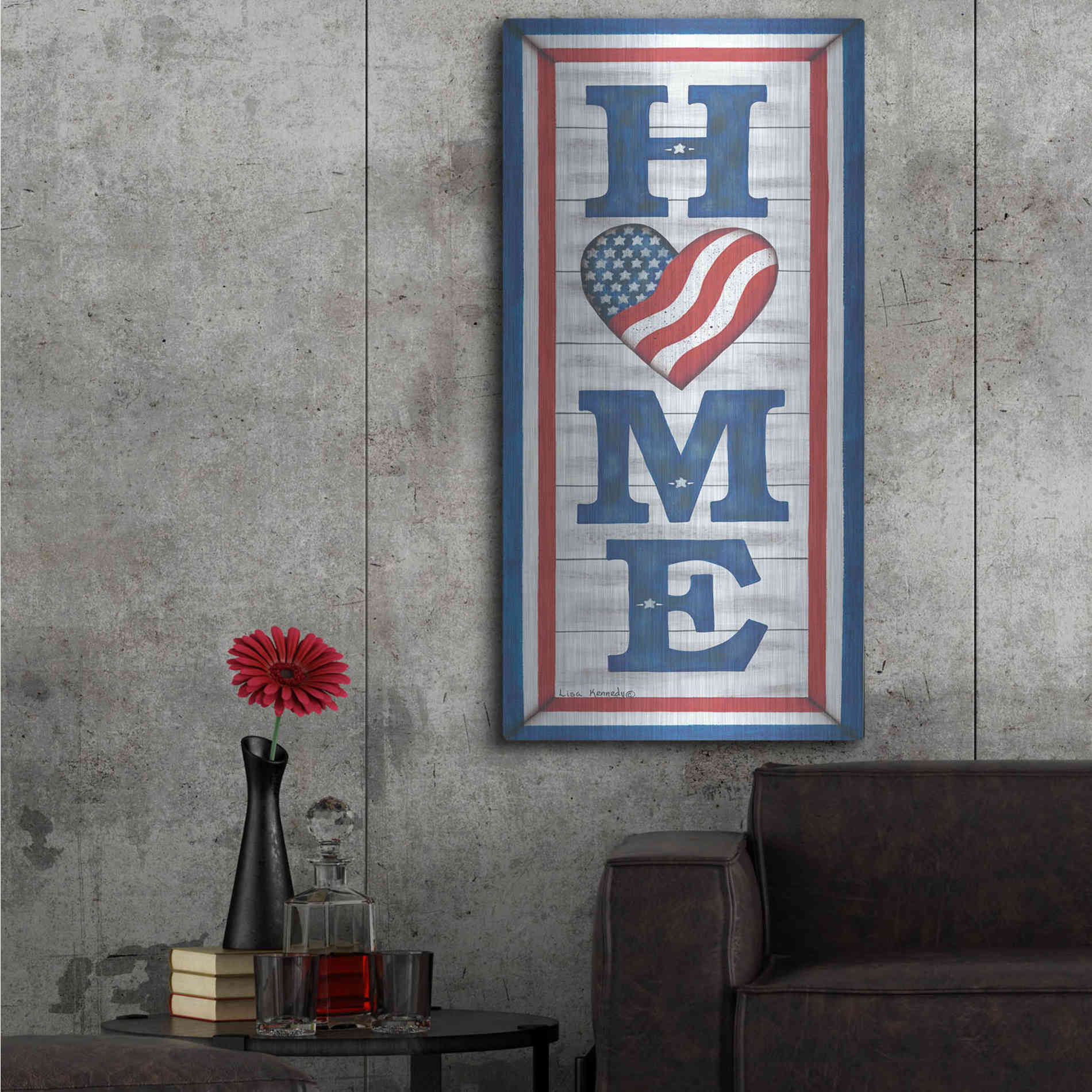 Luxe Metal Art 'Patriotic Home' by Lisa Kennedy, Metal Wall Art,24x48