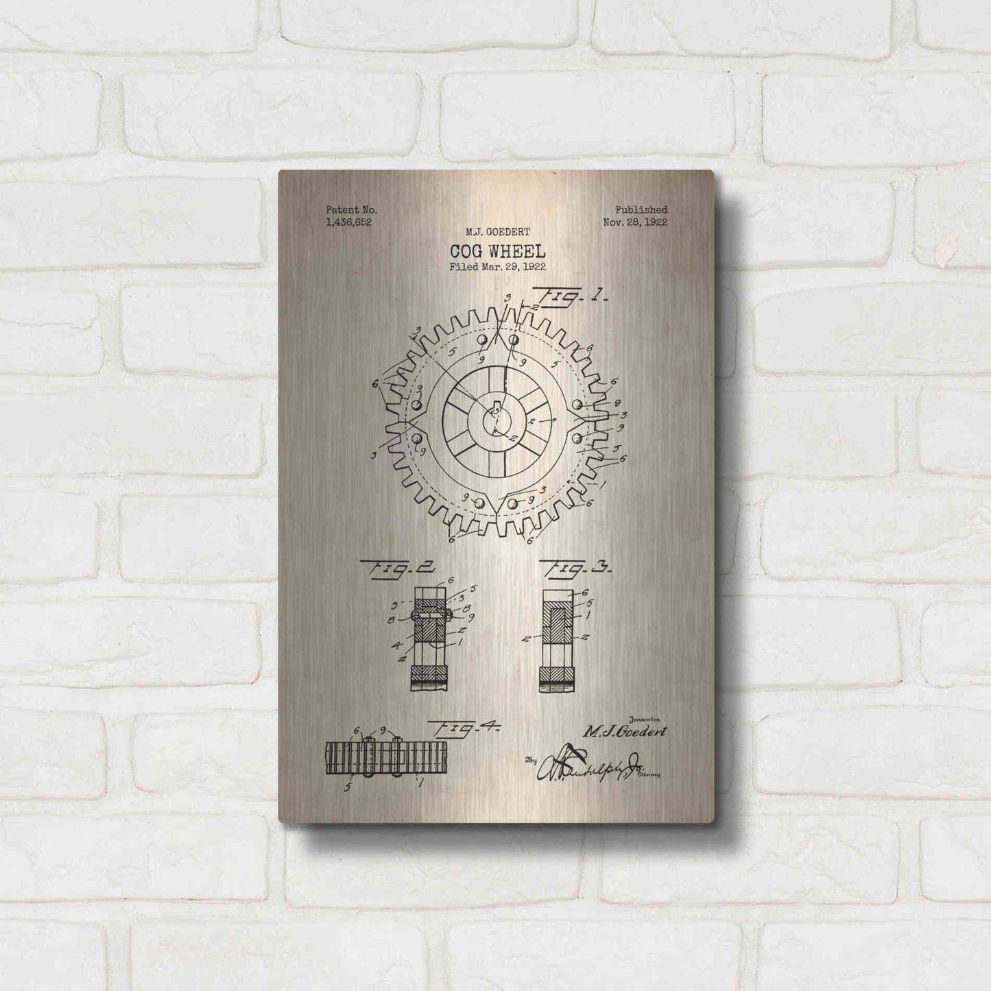 Luxe Metal Art 'Cog Wheel Blueprint Patent Parchment' Metal Wall Art,12x16