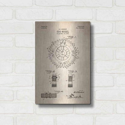 Luxe Metal Art 'Cog Wheel Blueprint Patent Parchment' Metal Wall Art,12x16