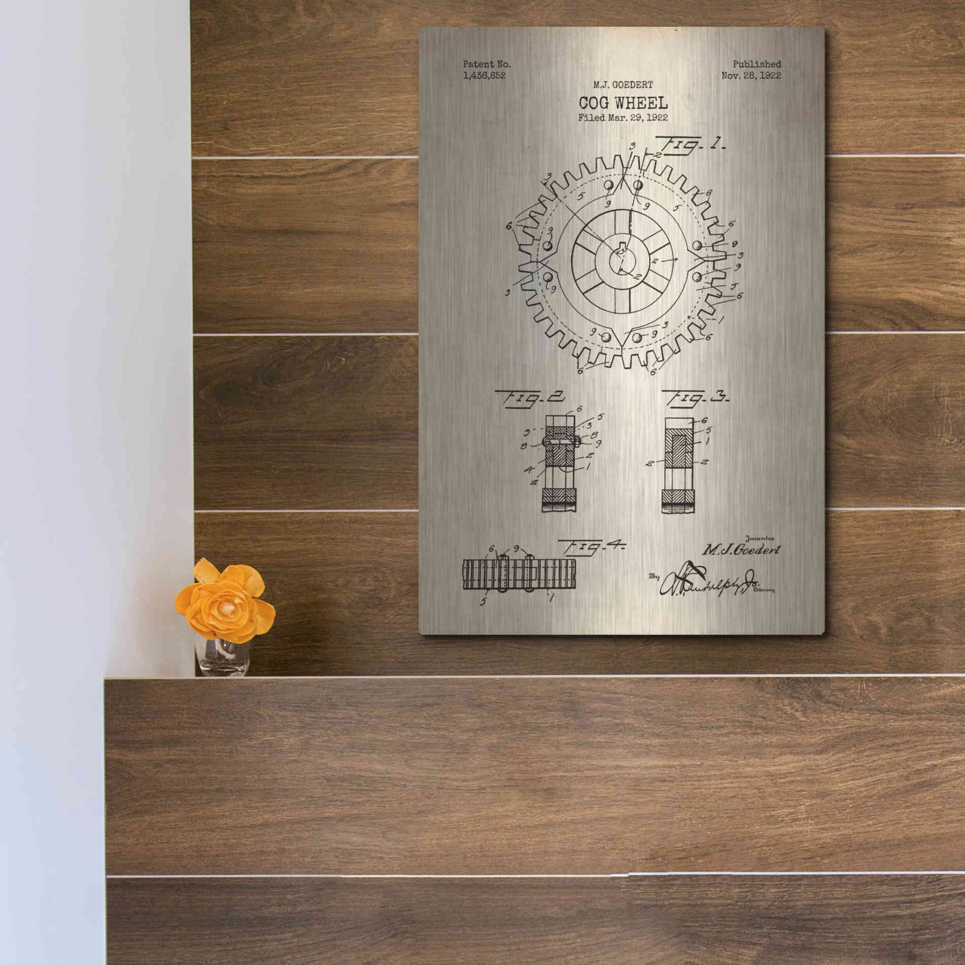 Luxe Metal Art 'Cog Wheel Blueprint Patent Parchment' Metal Wall Art,12x16