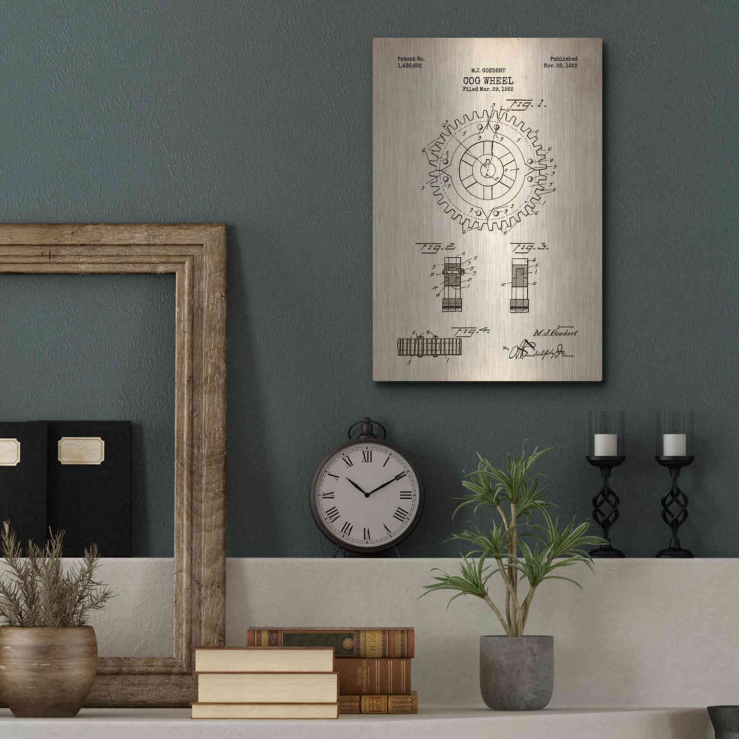Luxe Metal Art 'Cog Wheel Blueprint Patent Parchment' Metal Wall Art,12x16