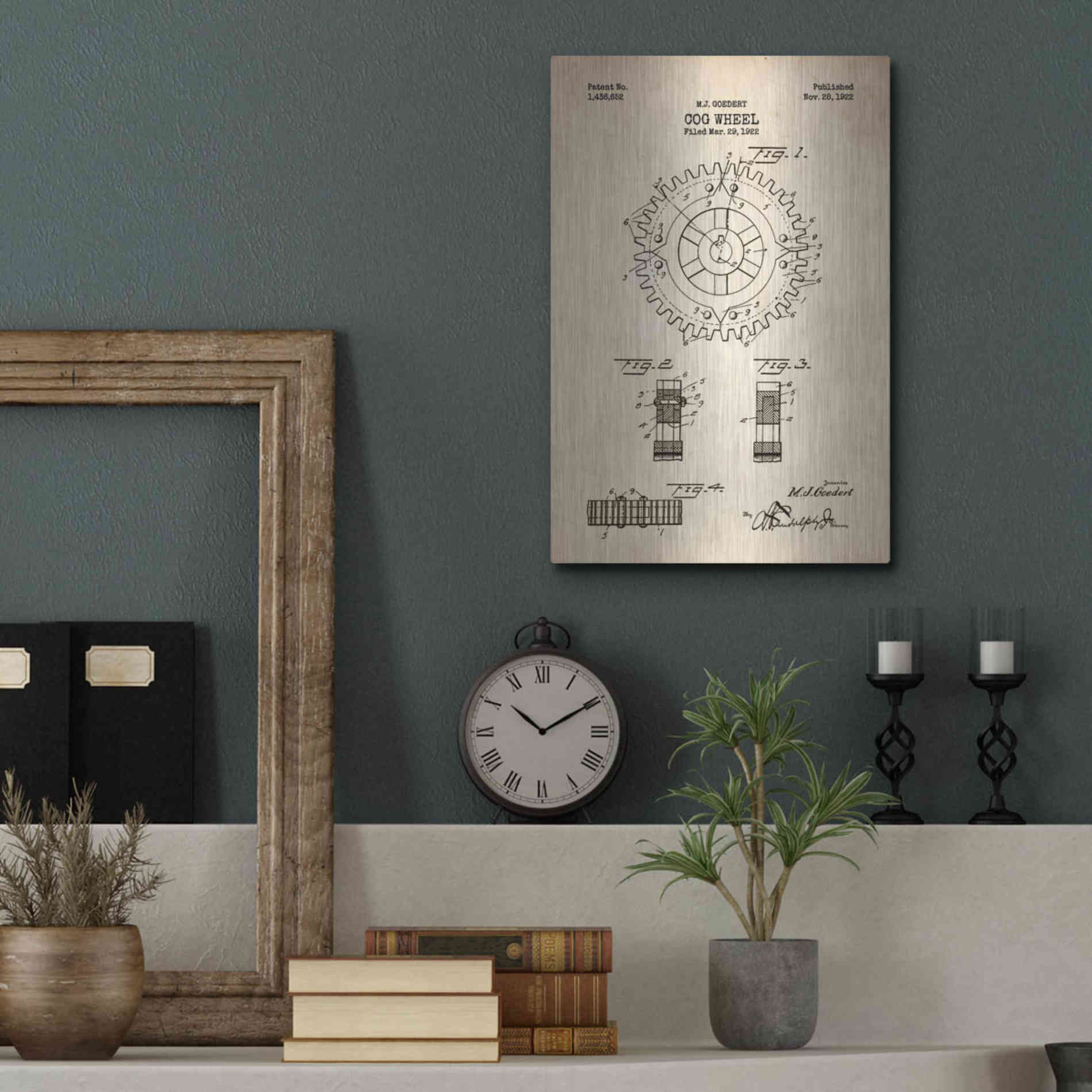 Luxe Metal Art 'Cog Wheel Blueprint Patent Parchment' Metal Wall Art,12x16