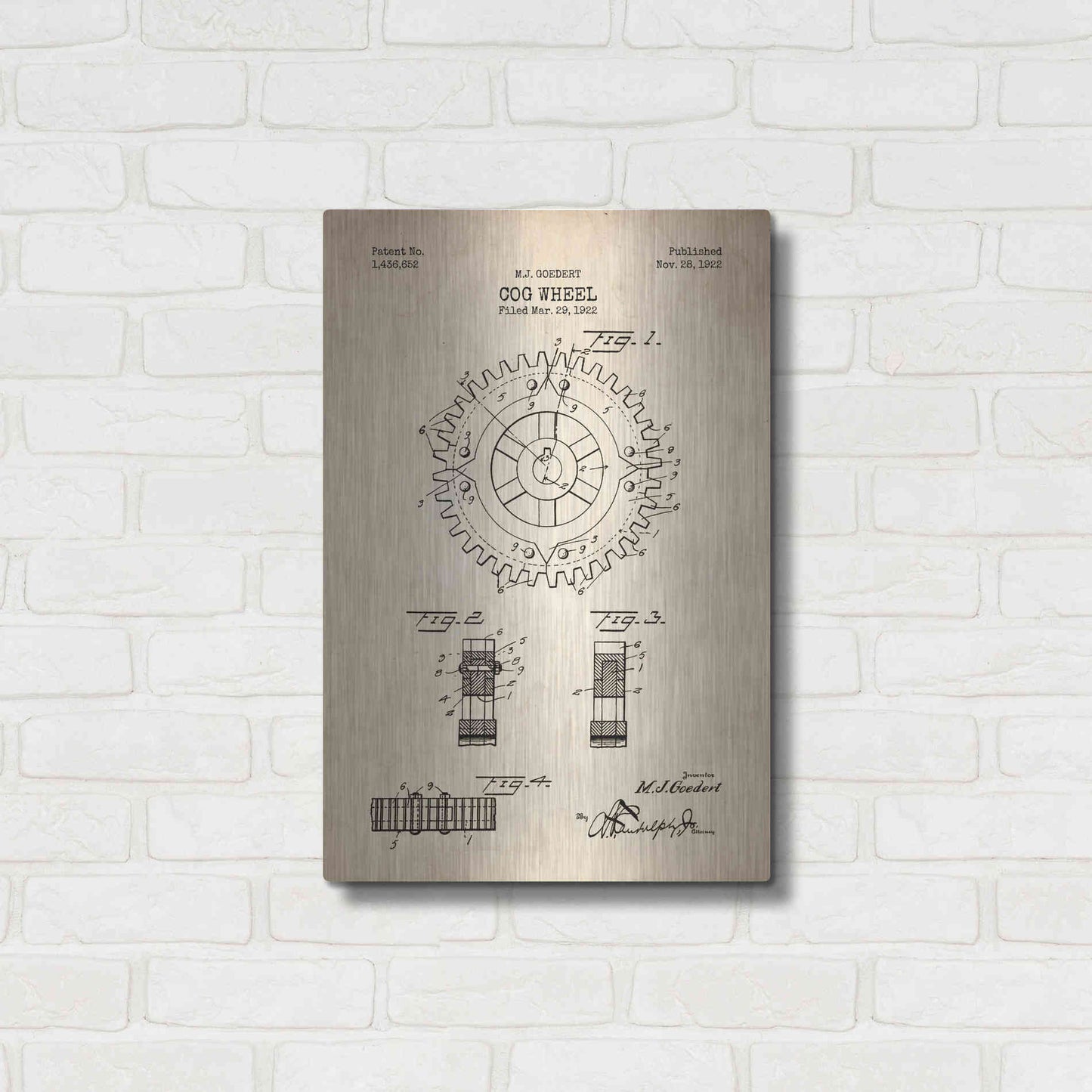 Luxe Metal Art 'Cog Wheel Blueprint Patent Parchment' Metal Wall Art,16x24
