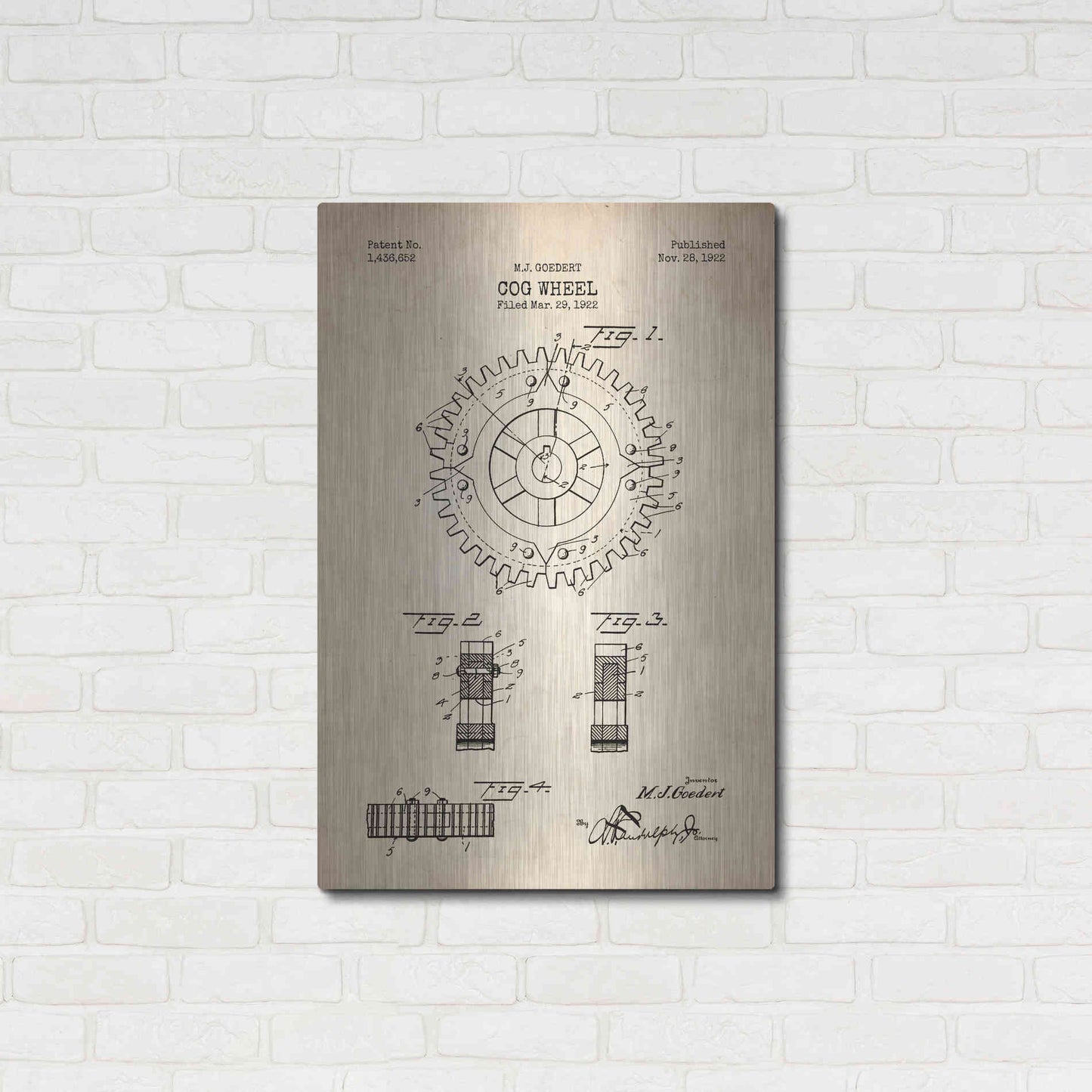 Luxe Metal Art 'Cog Wheel Blueprint Patent Parchment' Metal Wall Art,24x36