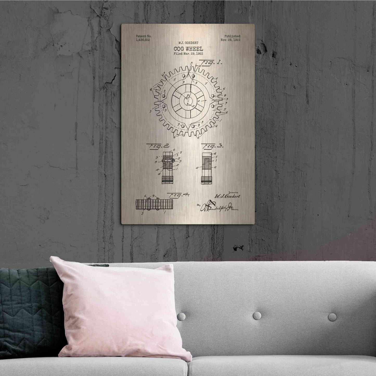 Luxe Metal Art 'Cog Wheel Blueprint Patent Parchment' Metal Wall Art,24x36