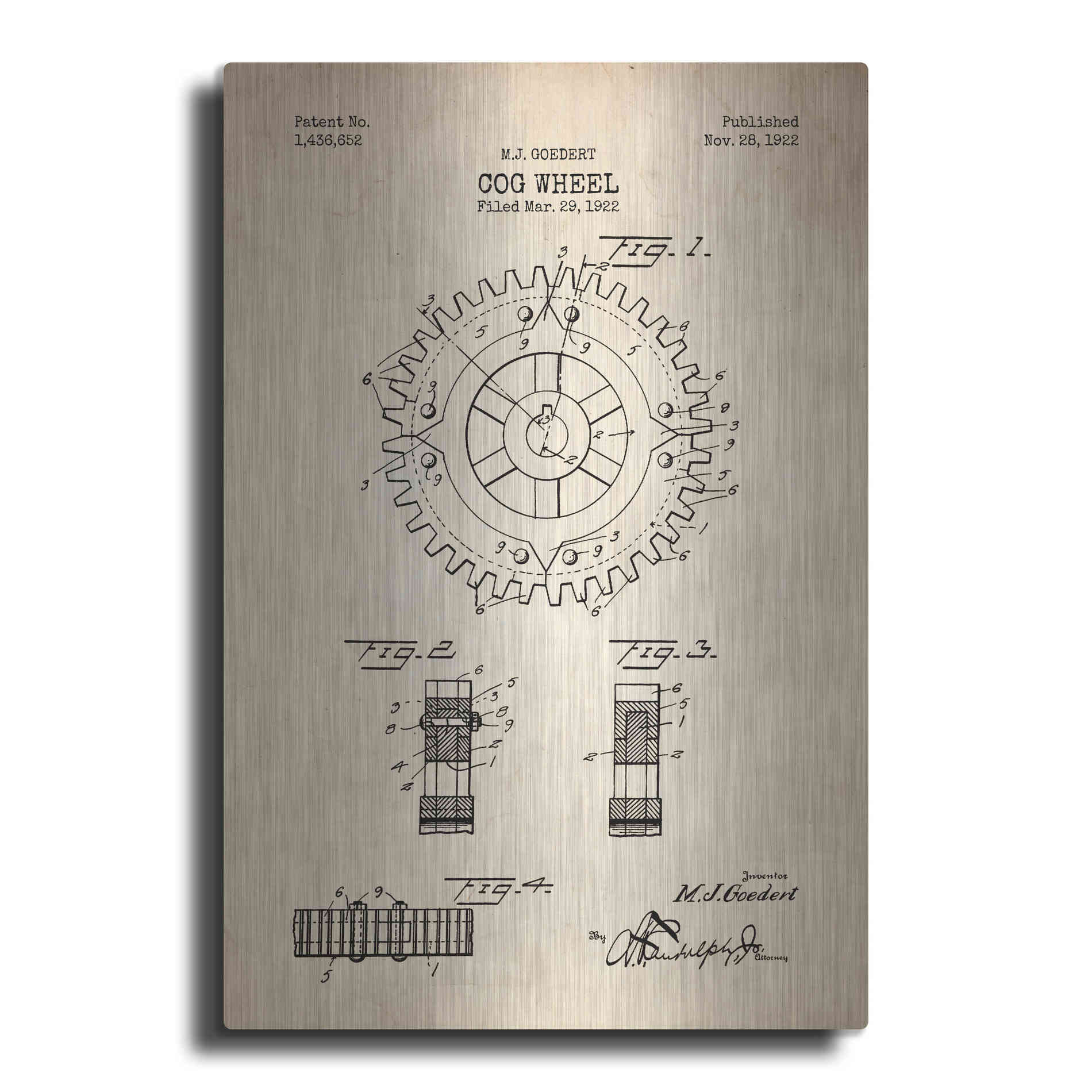 Luxe Metal Art 'Cog Wheel Blueprint Patent Parchment' Metal Wall Art
