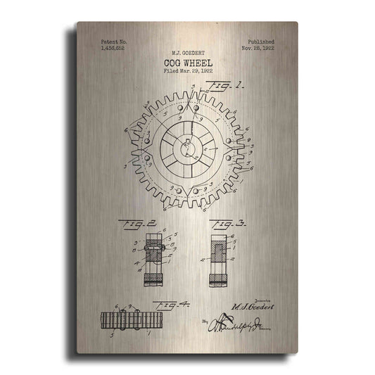 Luxe Metal Art 'Cog Wheel Blueprint Patent Parchment' Metal Wall Art