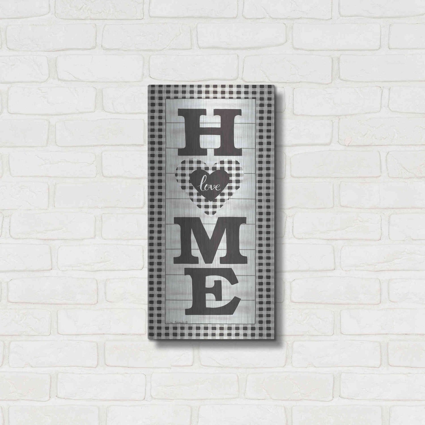 Luxe Metal Art 'Black & White Plaid Home' by Lisa Kennedy, Metal Wall Art,12x24