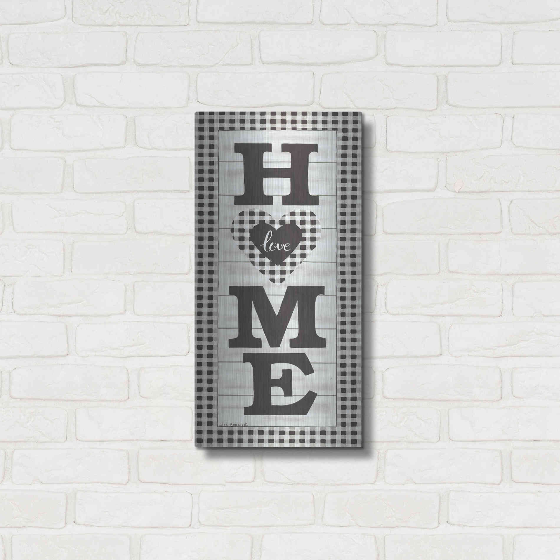 Luxe Metal Art 'Black & White Plaid Home' by Lisa Kennedy, Metal Wall Art,12x24