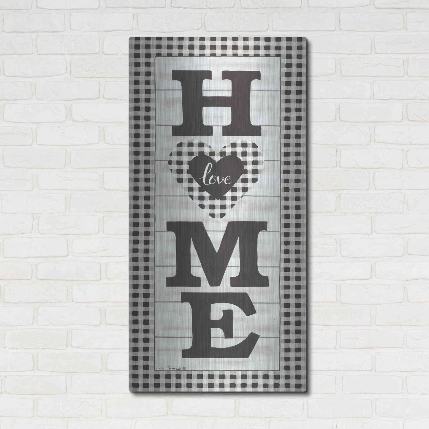 Luxe Metal Art 'Black & White Plaid Home' by Lisa Kennedy, Metal Wall Art,24x48