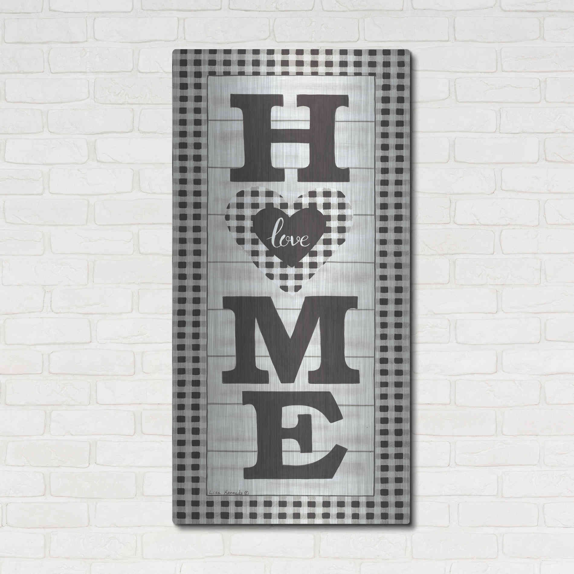 Luxe Metal Art 'Black & White Plaid Home' by Lisa Kennedy, Metal Wall Art,24x48