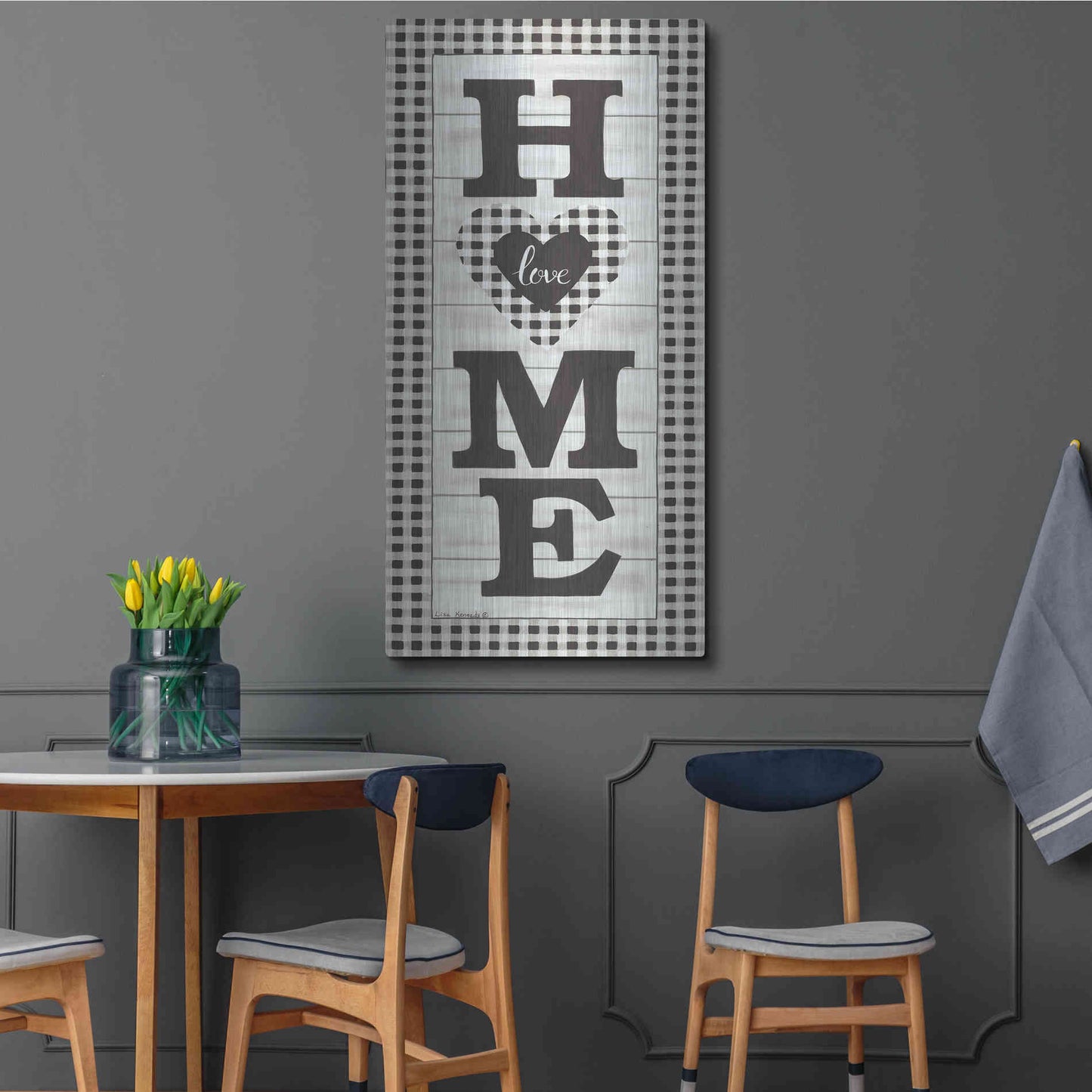 Luxe Metal Art 'Black & White Plaid Home' by Lisa Kennedy, Metal Wall Art,24x48