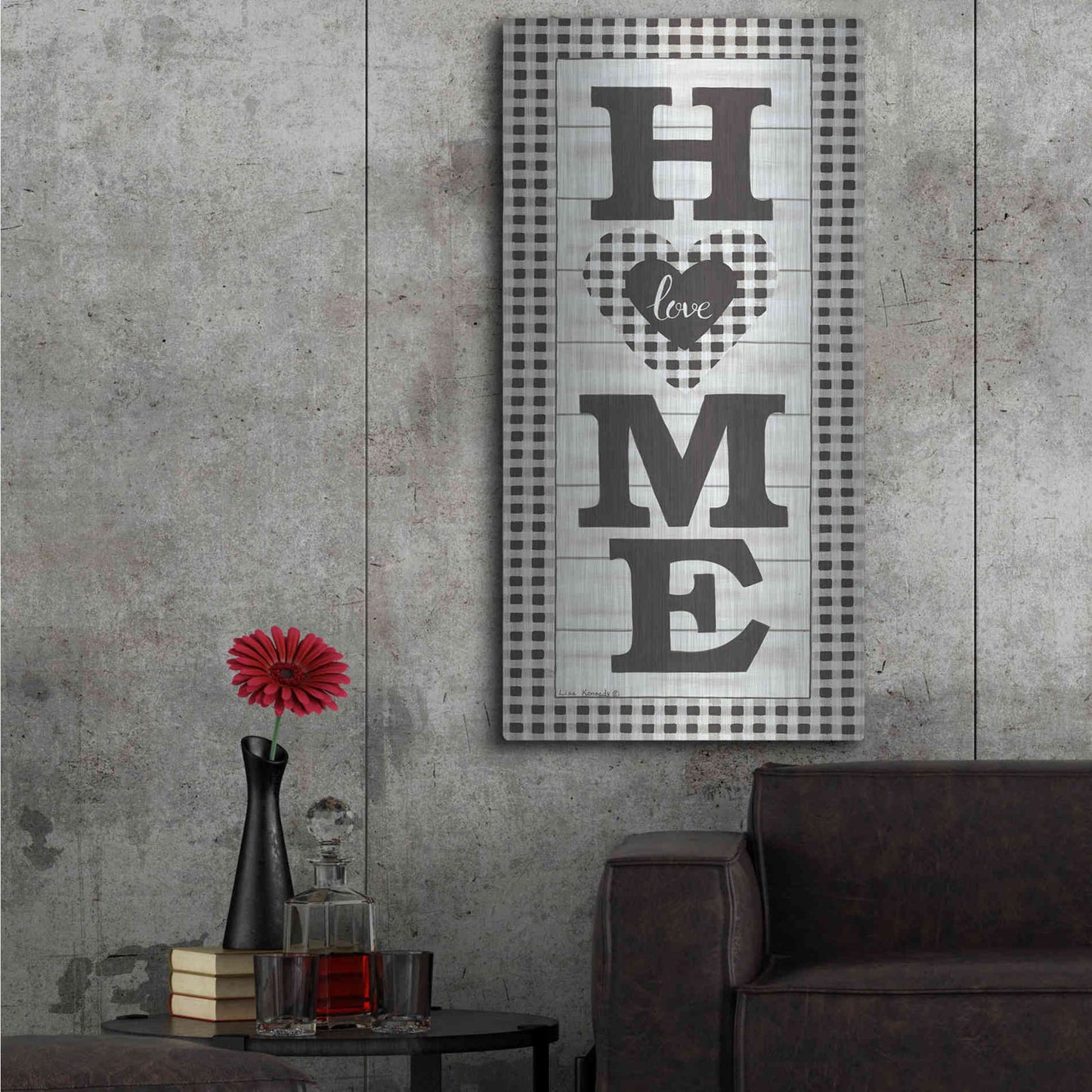 Luxe Metal Art 'Black & White Plaid Home' by Lisa Kennedy, Metal Wall Art,24x48