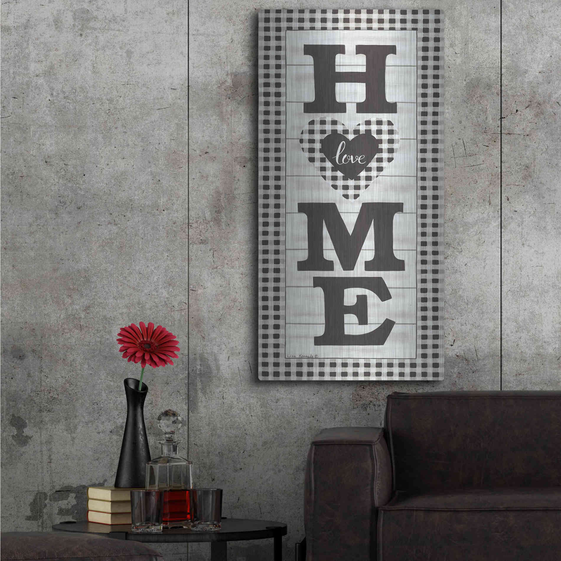 Luxe Metal Art 'Black & White Plaid Home' by Lisa Kennedy, Metal Wall Art,24x48