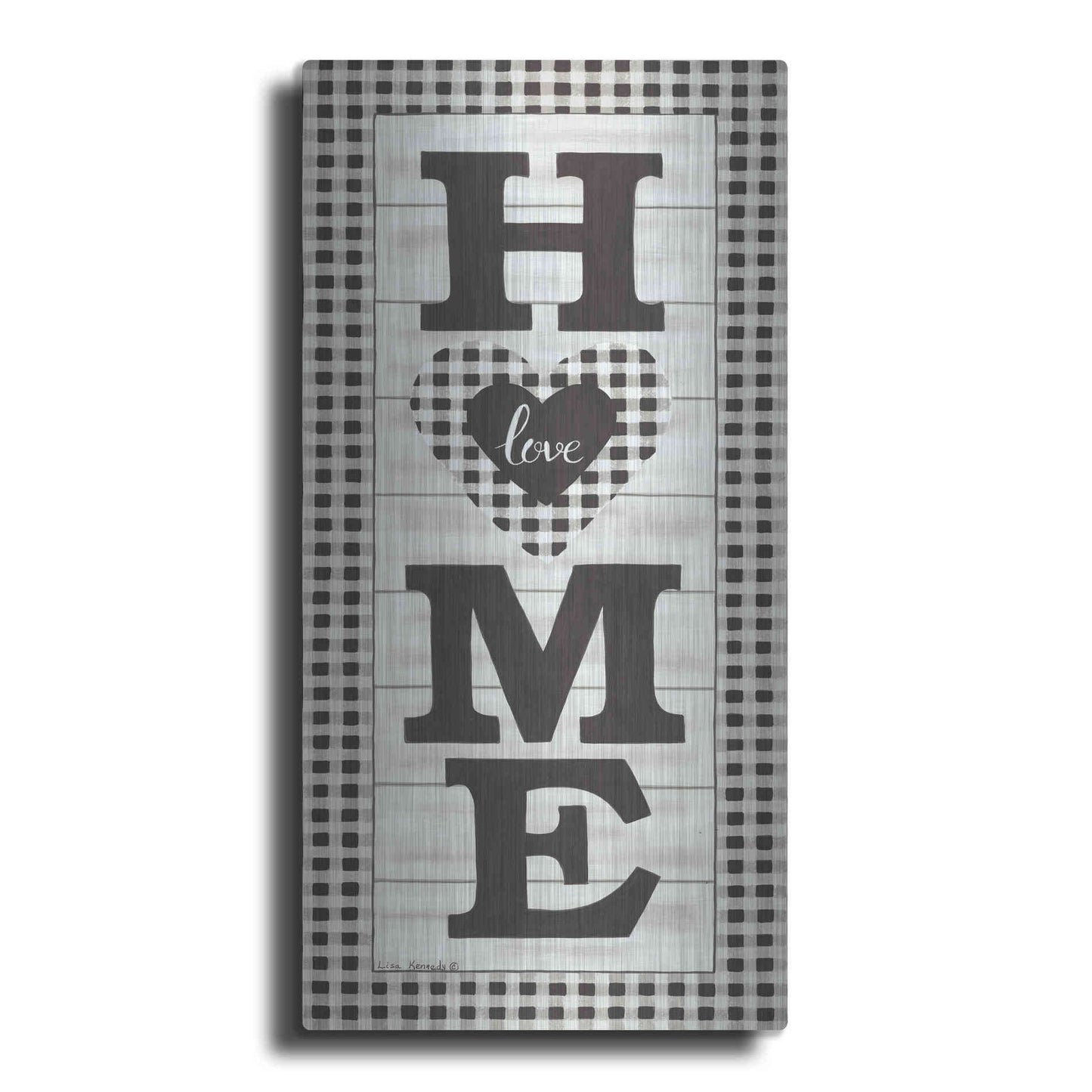 Luxe Metal Art 'Black & White Plaid Home' by Lisa Kennedy, Metal Wall Art