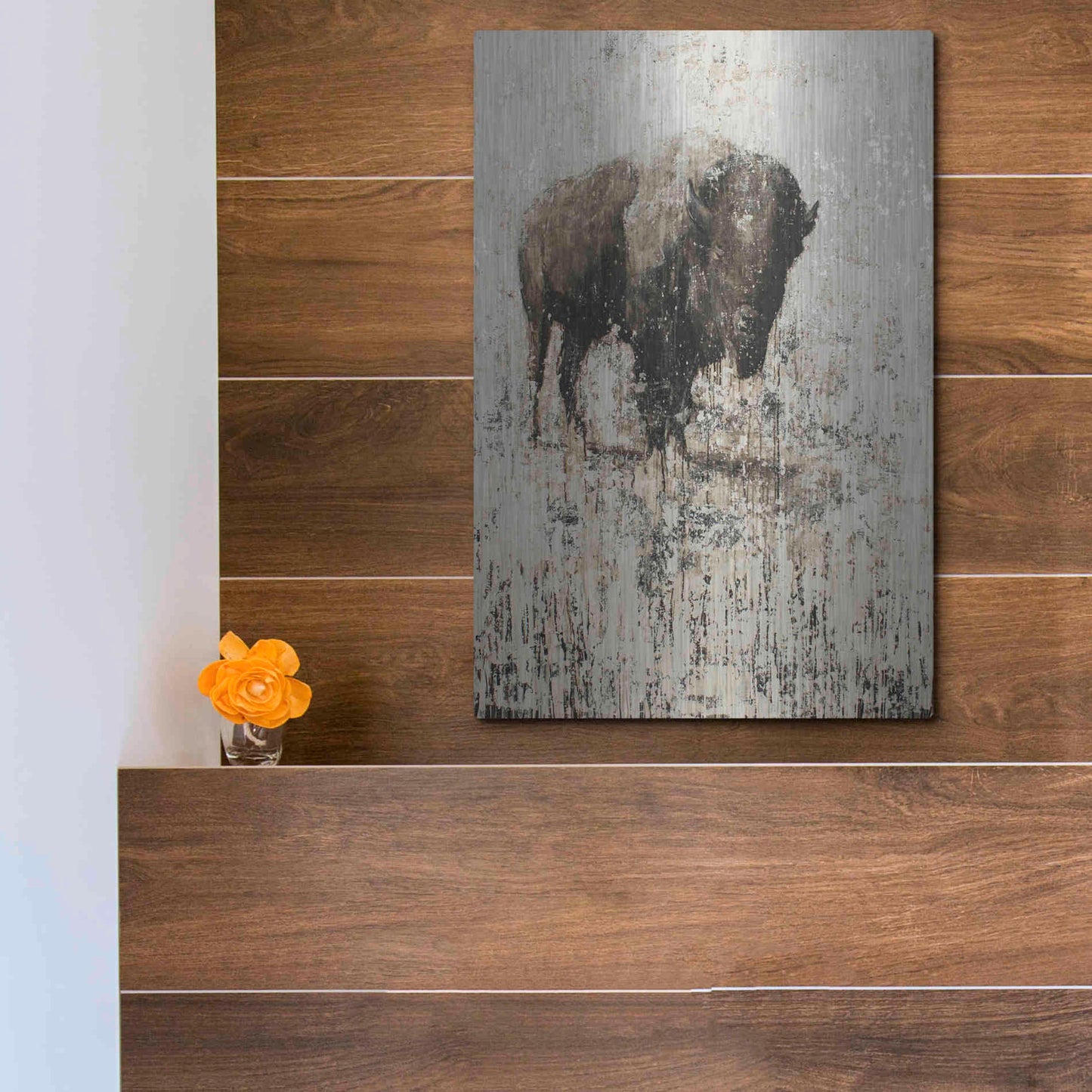 Luxe Metal Art 'Lone Buffalo' by Matt Flint, Metal Wall Art,12x16
