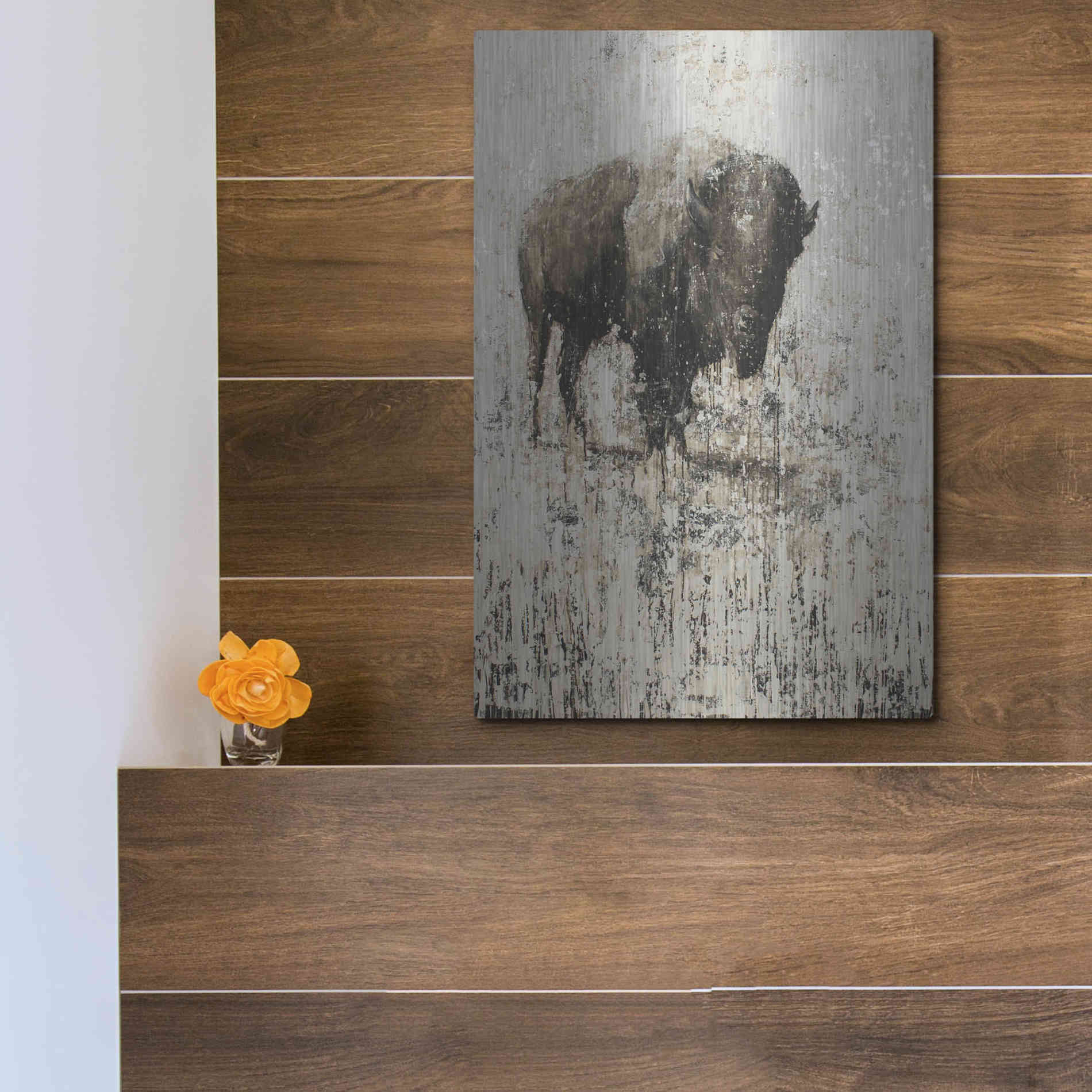 Luxe Metal Art 'Lone Buffalo' by Matt Flint, Metal Wall Art,12x16