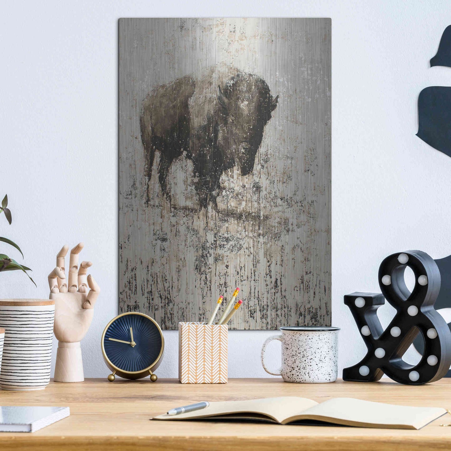 Luxe Metal Art 'Lone Buffalo' by Matt Flint, Metal Wall Art,12x16