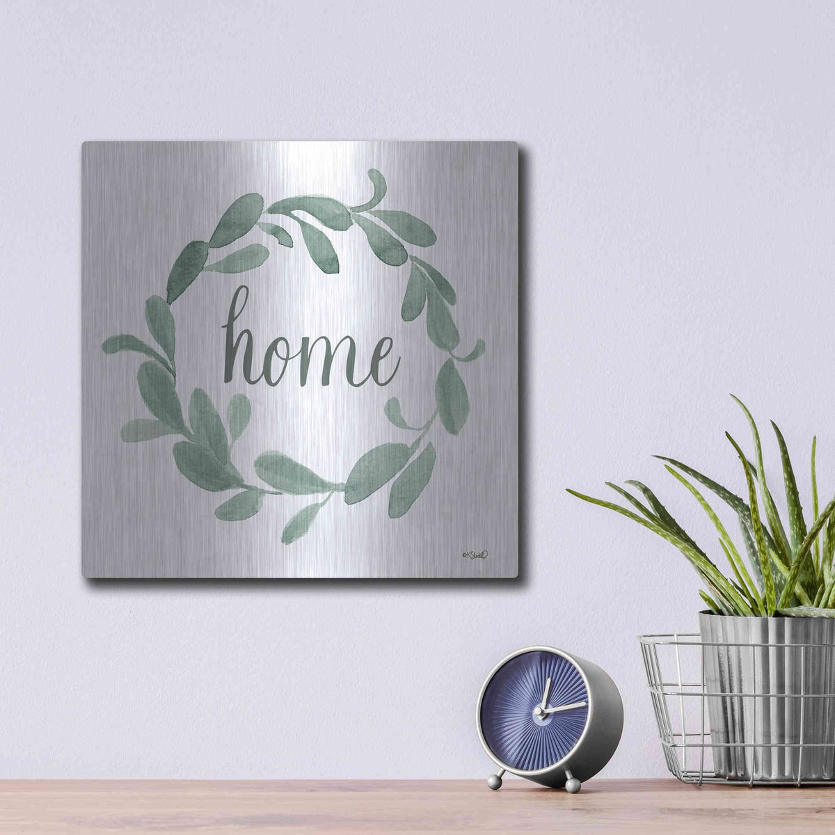Luxe Metal Art 'Welcome Home Wreath' by Kate Sherrill, Metal Wall Art,12x12