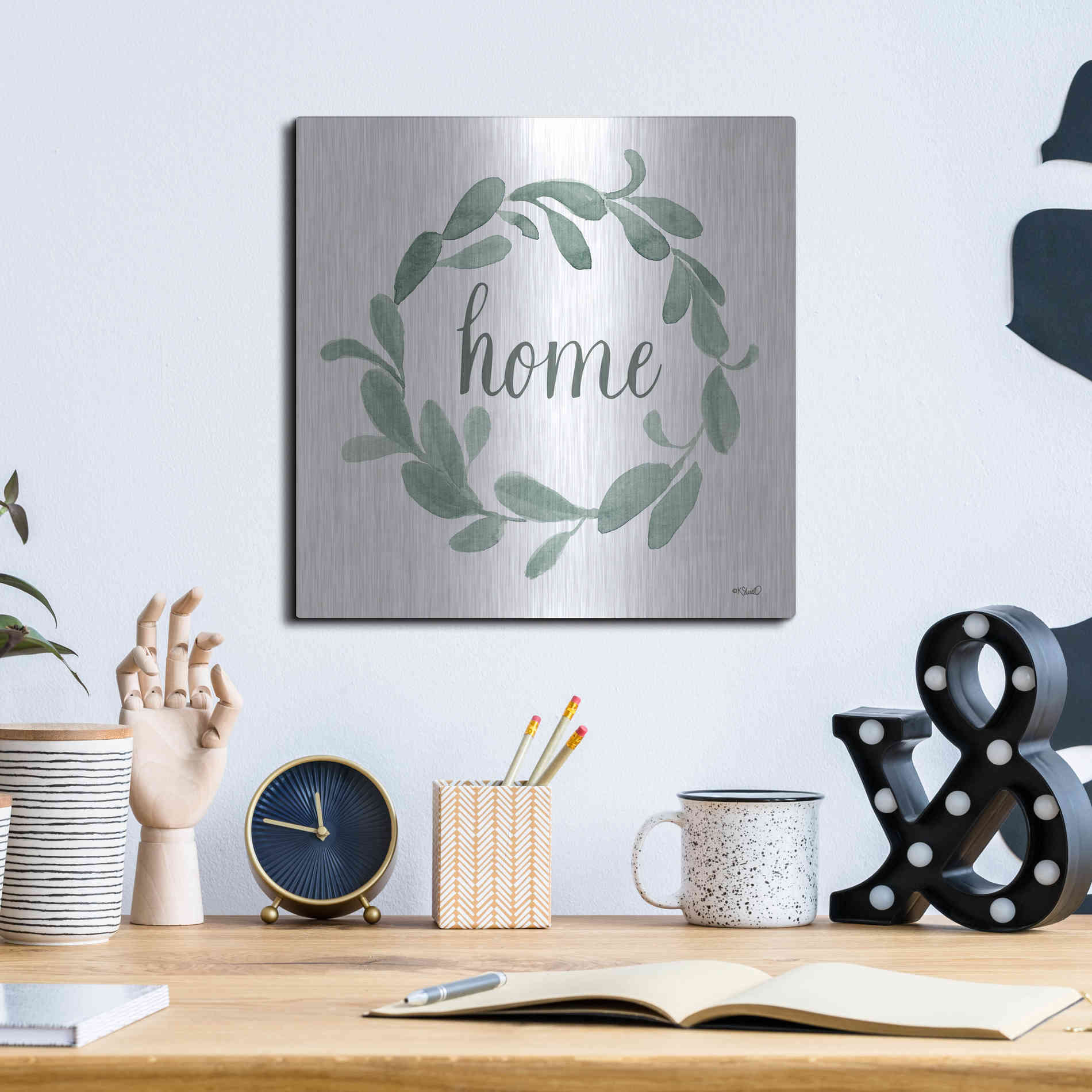 Luxe Metal Art 'Welcome Home Wreath' by Kate Sherrill, Metal Wall Art,12x12