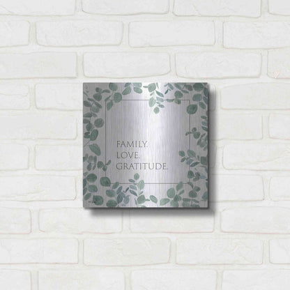 Luxe Metal Art 'Family Love Gratitude Eucalyptus' by Kate Sherrill, Metal Wall Art,12x12