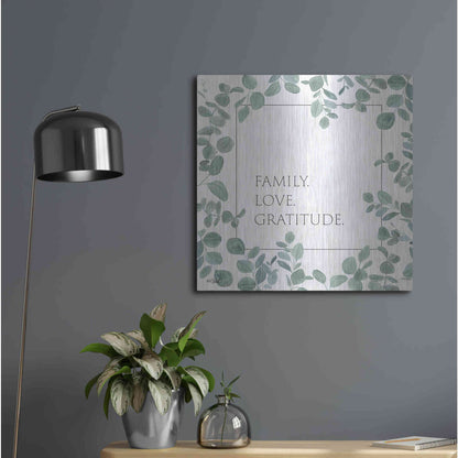 Luxe Metal Art 'Family Love Gratitude Eucalyptus' by Kate Sherrill, Metal Wall Art,24x24