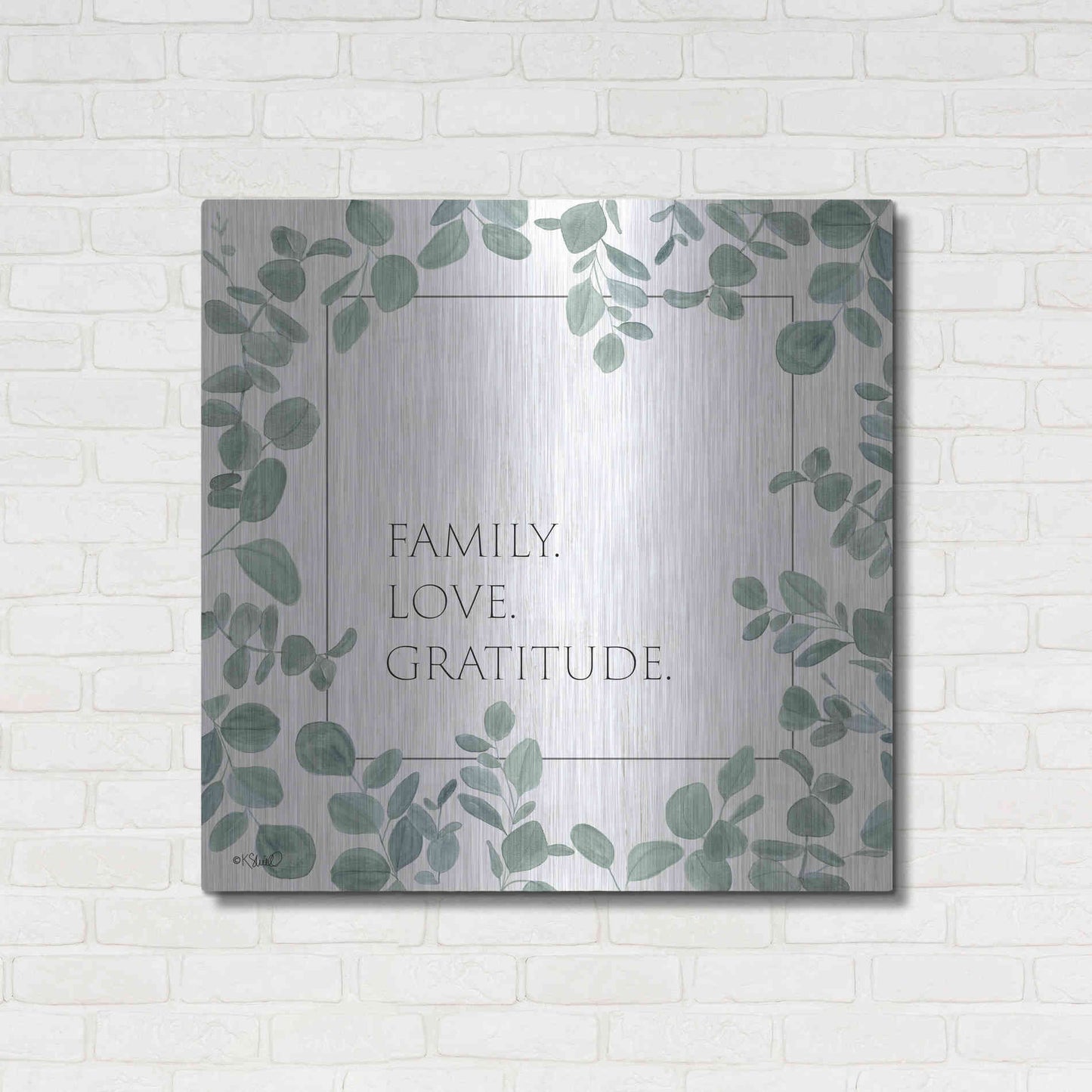Luxe Metal Art 'Family Love Gratitude Eucalyptus' by Kate Sherrill, Metal Wall Art,36x36