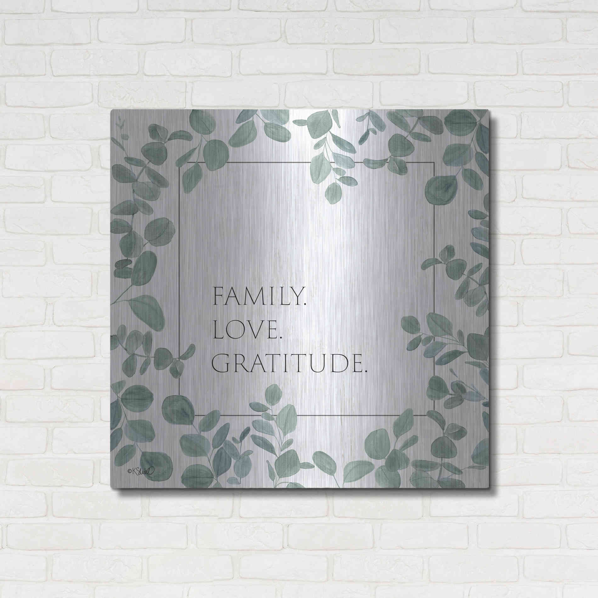 Luxe Metal Art 'Family Love Gratitude Eucalyptus' by Kate Sherrill, Metal Wall Art,36x36