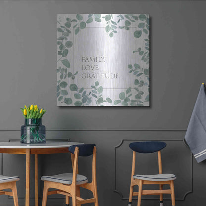 Luxe Metal Art 'Family Love Gratitude Eucalyptus' by Kate Sherrill, Metal Wall Art,36x36