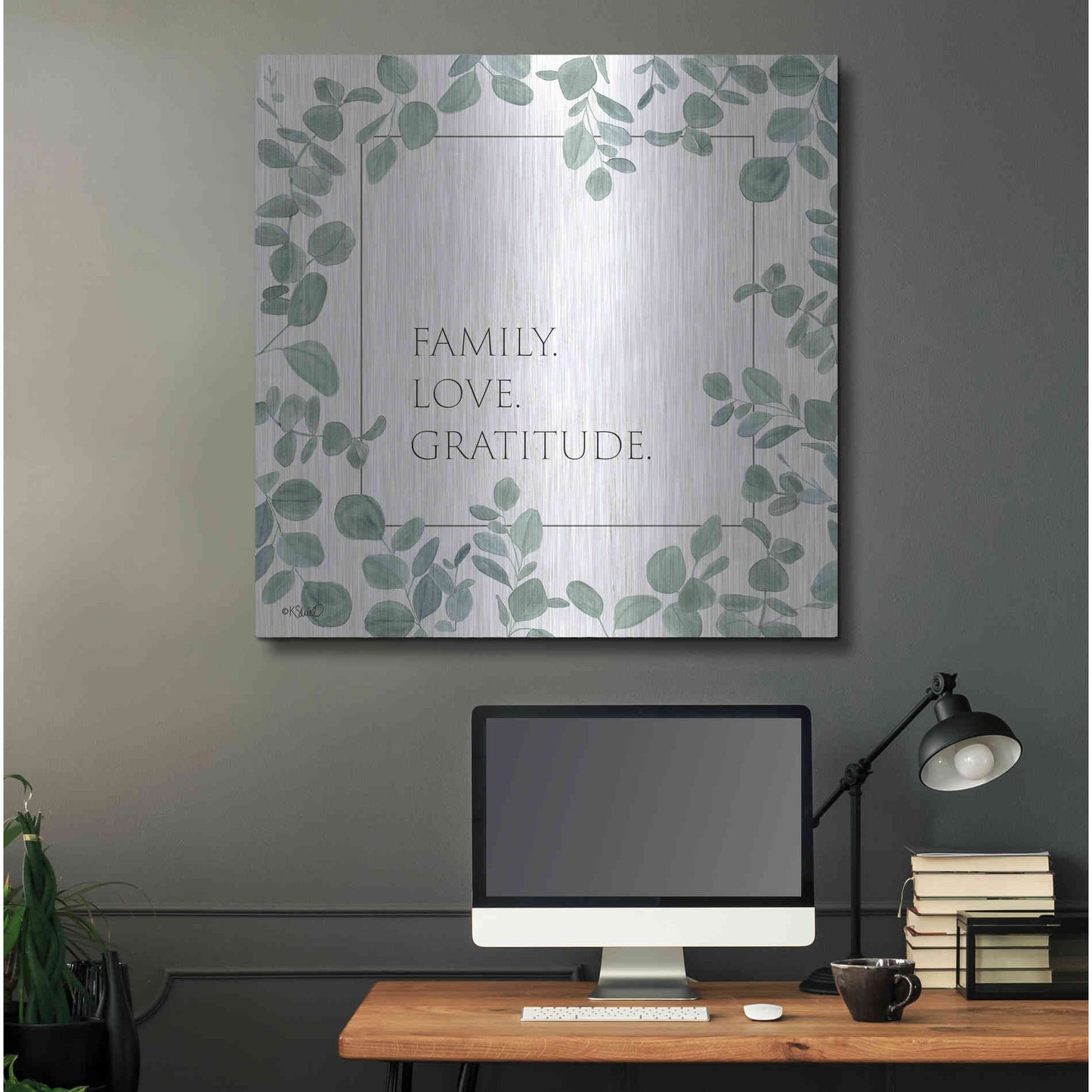 Luxe Metal Art 'Family Love Gratitude Eucalyptus' by Kate Sherrill, Metal Wall Art,36x36