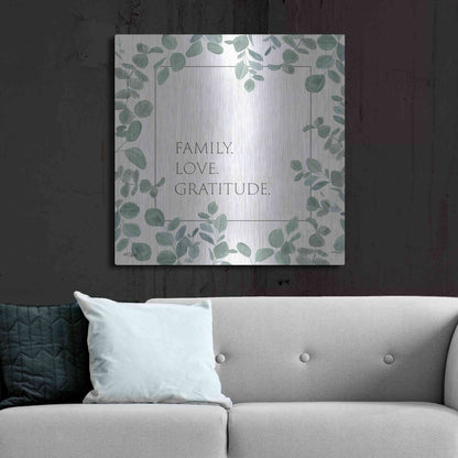 Luxe Metal Art 'Family Love Gratitude Eucalyptus' by Kate Sherrill, Metal Wall Art,36x36