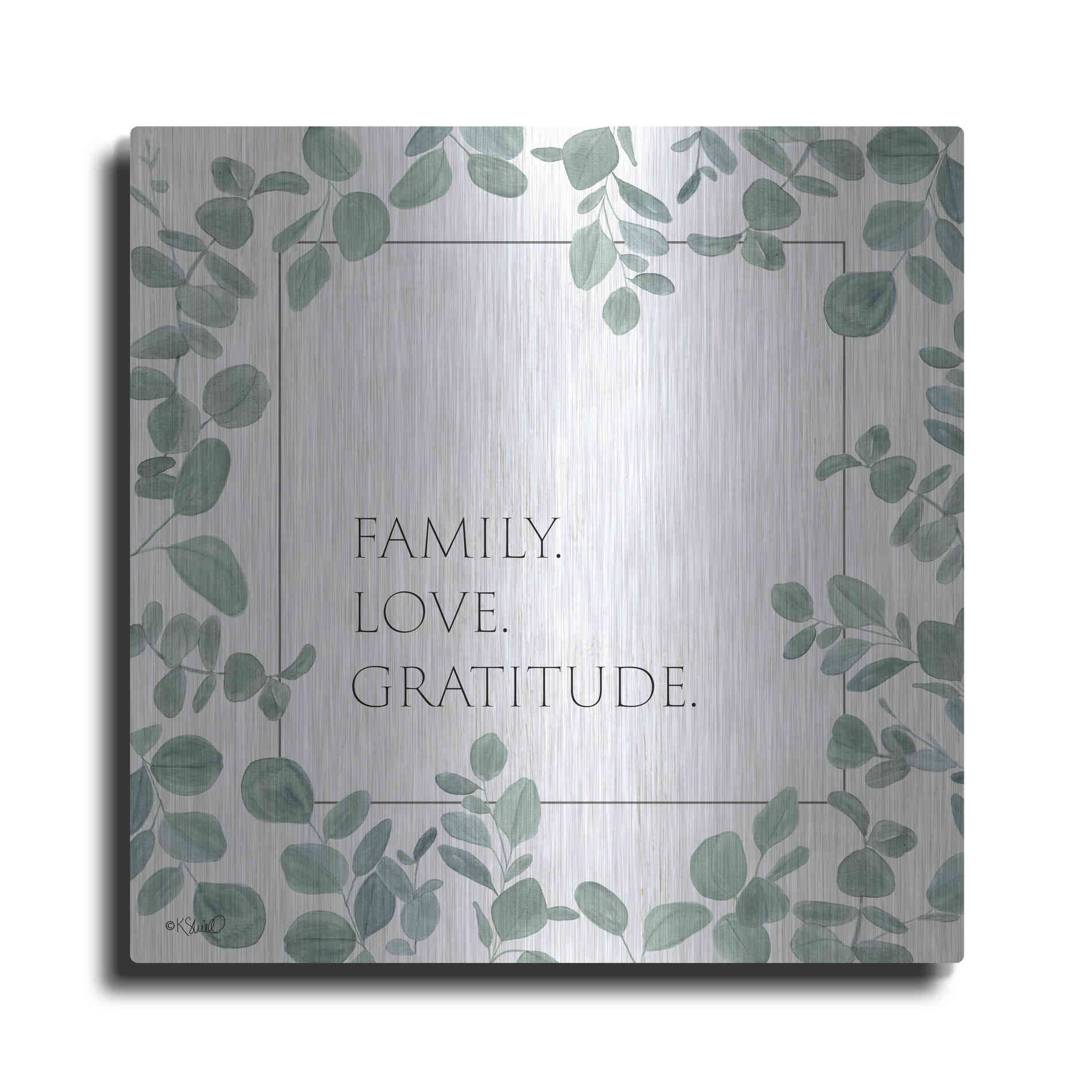 Luxe Metal Art 'Family Love Gratitude Eucalyptus' by Kate Sherrill, Metal Wall Art