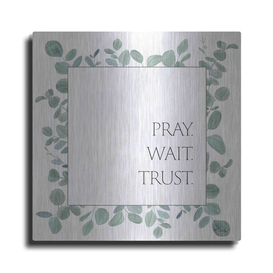 Luxe Metal Art 'Pray Wait Trust Eucalyptus' by Kate Sherrill, Metal Wall Art