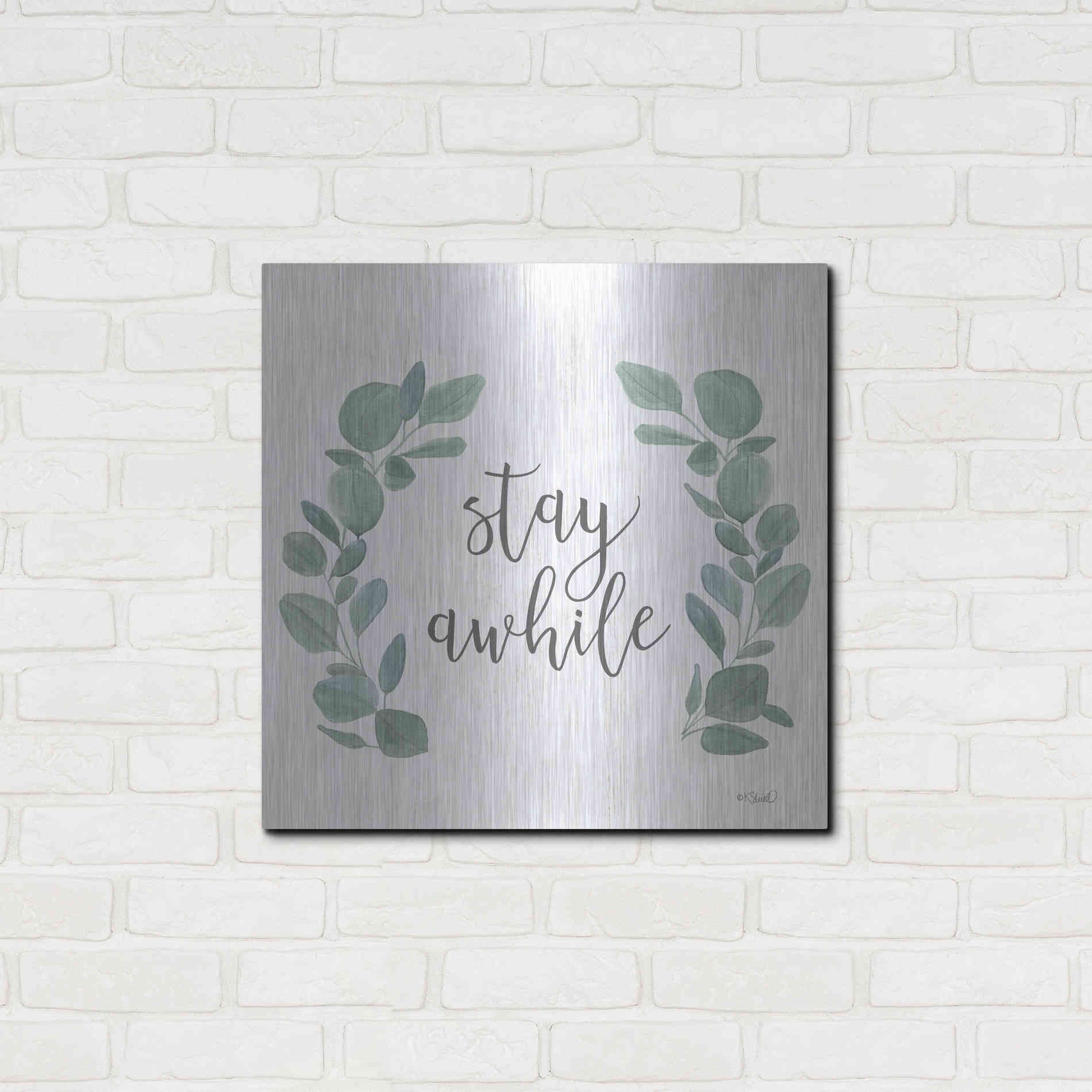 Luxe Metal Art 'Stay Awhile Eucalyptus' by Kate Sherrill, Metal Wall Art,24x24