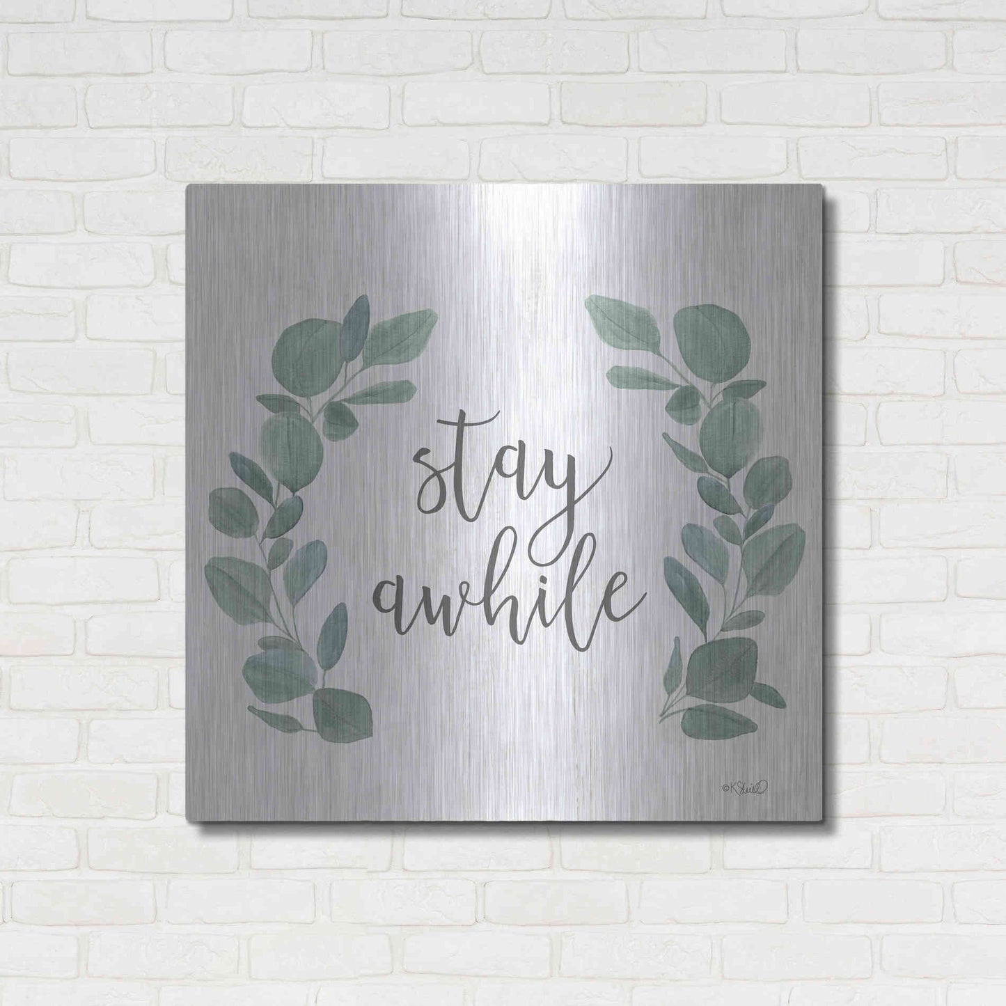 Luxe Metal Art 'Stay Awhile Eucalyptus' by Kate Sherrill, Metal Wall Art,36x36