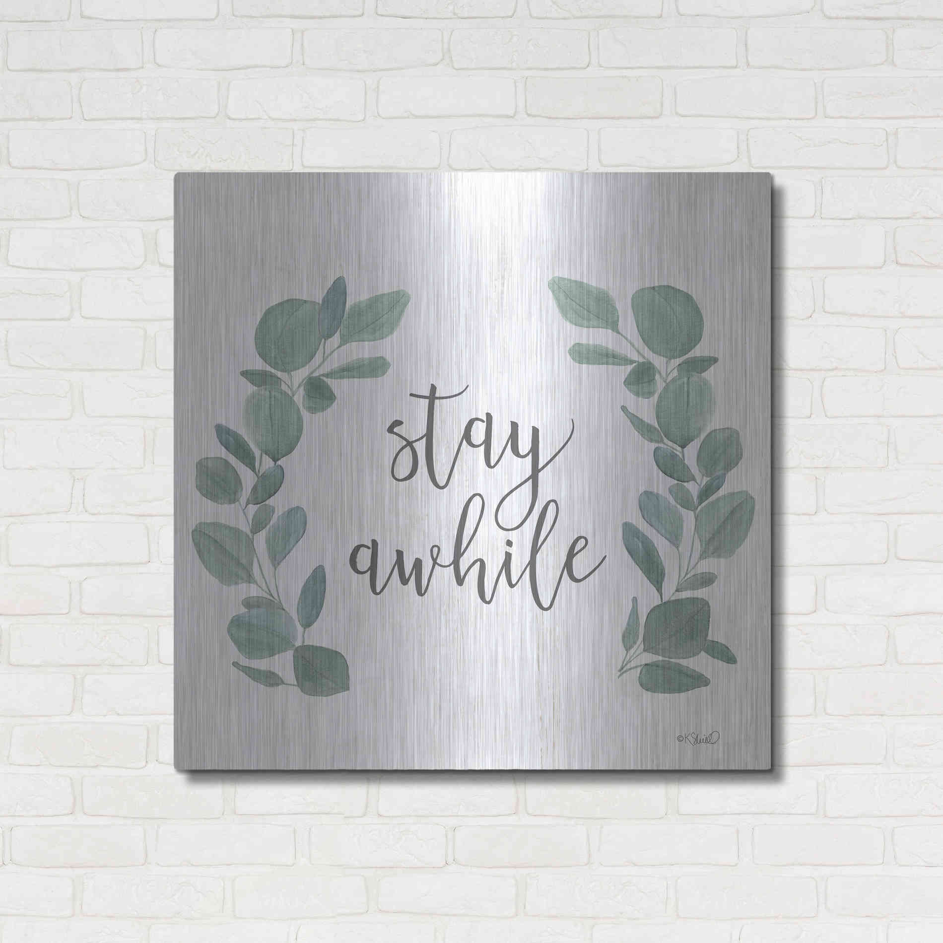 Luxe Metal Art 'Stay Awhile Eucalyptus' by Kate Sherrill, Metal Wall Art,36x36