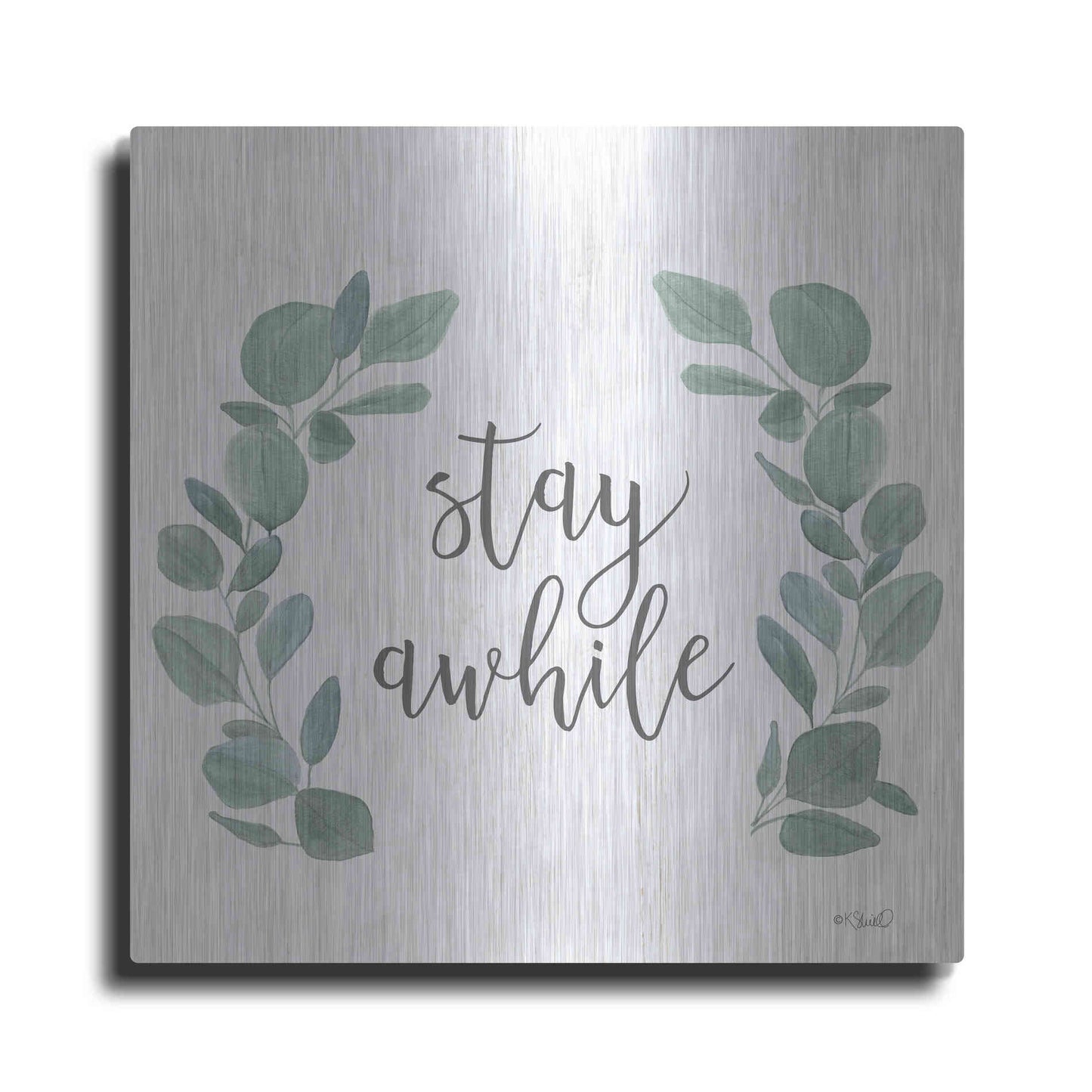 Luxe Metal Art 'Stay Awhile Eucalyptus' by Kate Sherrill, Metal Wall Art