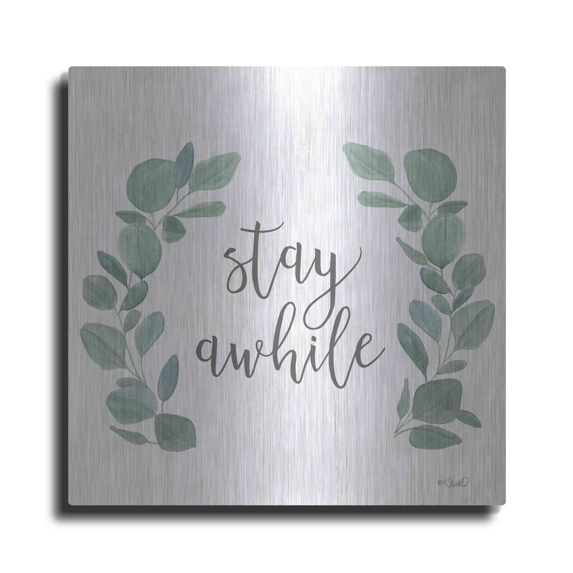 Luxe Metal Art 'Stay Awhile Eucalyptus' by Kate Sherrill, Metal Wall Art